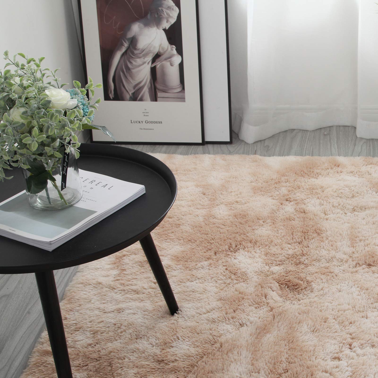Alfombras esponjosas, suaves y modernas para decorar el hogar, en color caqui, tamaño 5 x 8, mullidas y antideslizantes para el suelo de la sala de estar, dormitorio, habitación infantil 4