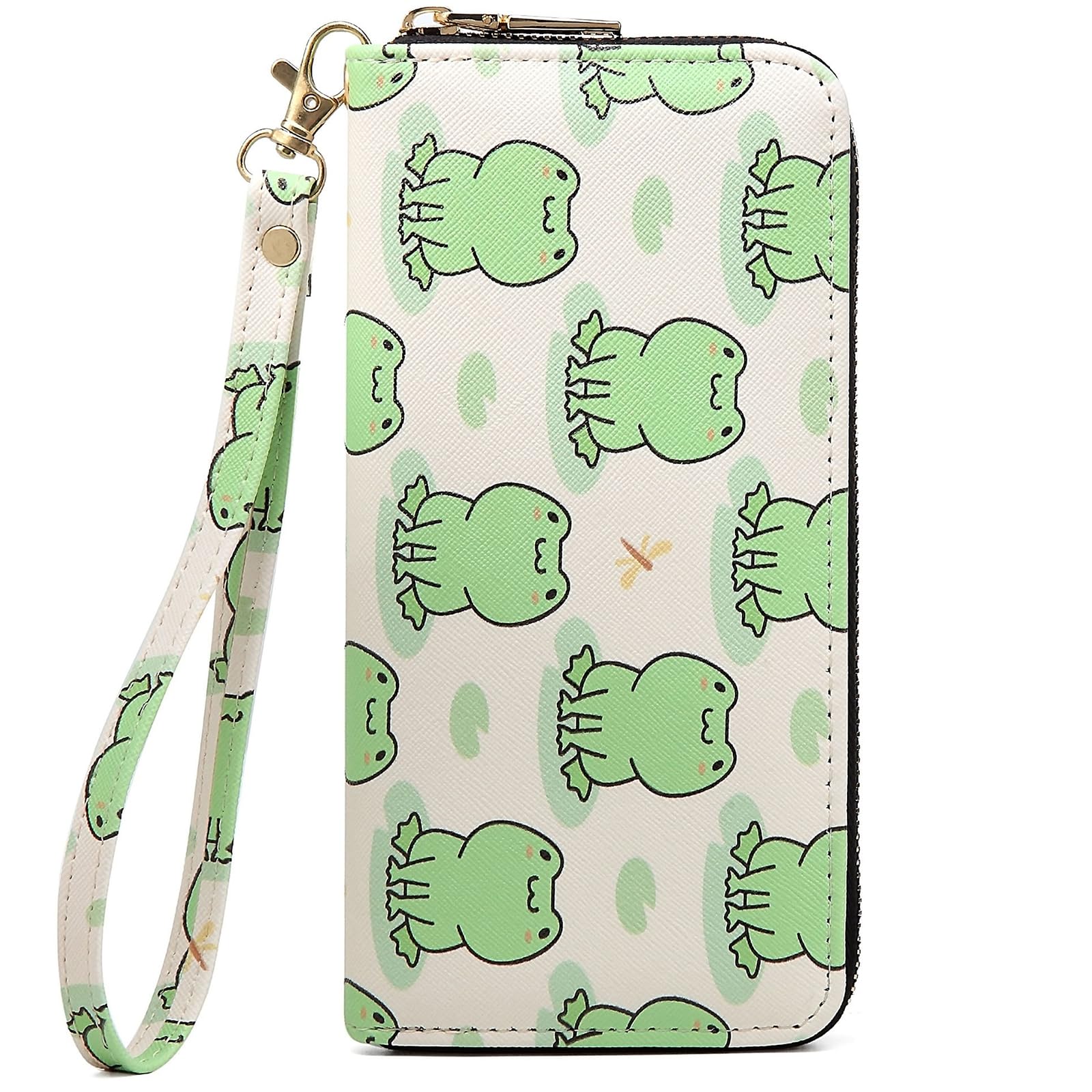 Checkered Highland Cow Print Book Wallet For Women Skull Goth Frog Butterfly Ladies Cluth Wristlet Wrist Strap Long Purse Zip Around Card Holder