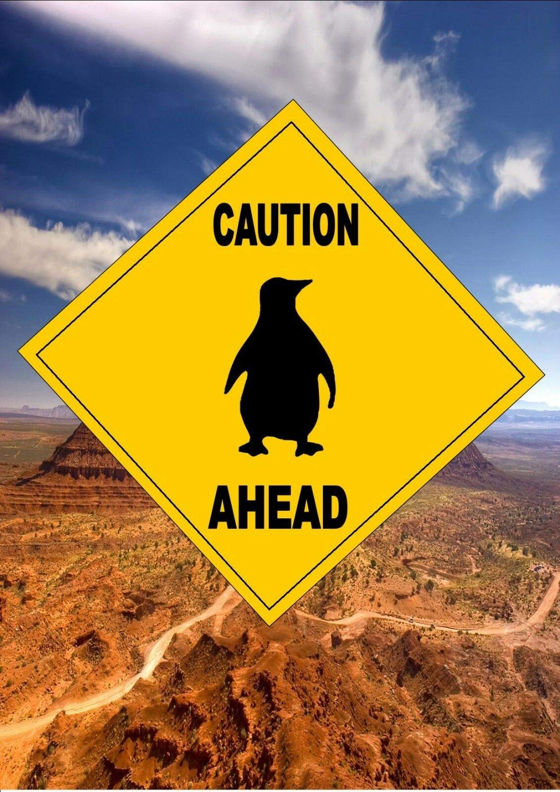 BCTS Australian Style Road Sign Novelty Sign Road Sign Caution Penguins Sign Funny Metal Sign Crossing Traffic Novelty Square Sign 12x12 inch