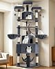 Large Cat Tree, 220cm Cat Climbing Frame with Large Cave, 3 Top Perches, 8 Sisal Posts, Hammock, Baskets, Grooming Post, Thick Sisal Rope, Play Towers & Trees for Cats, Dark Grey FPMS011FG2