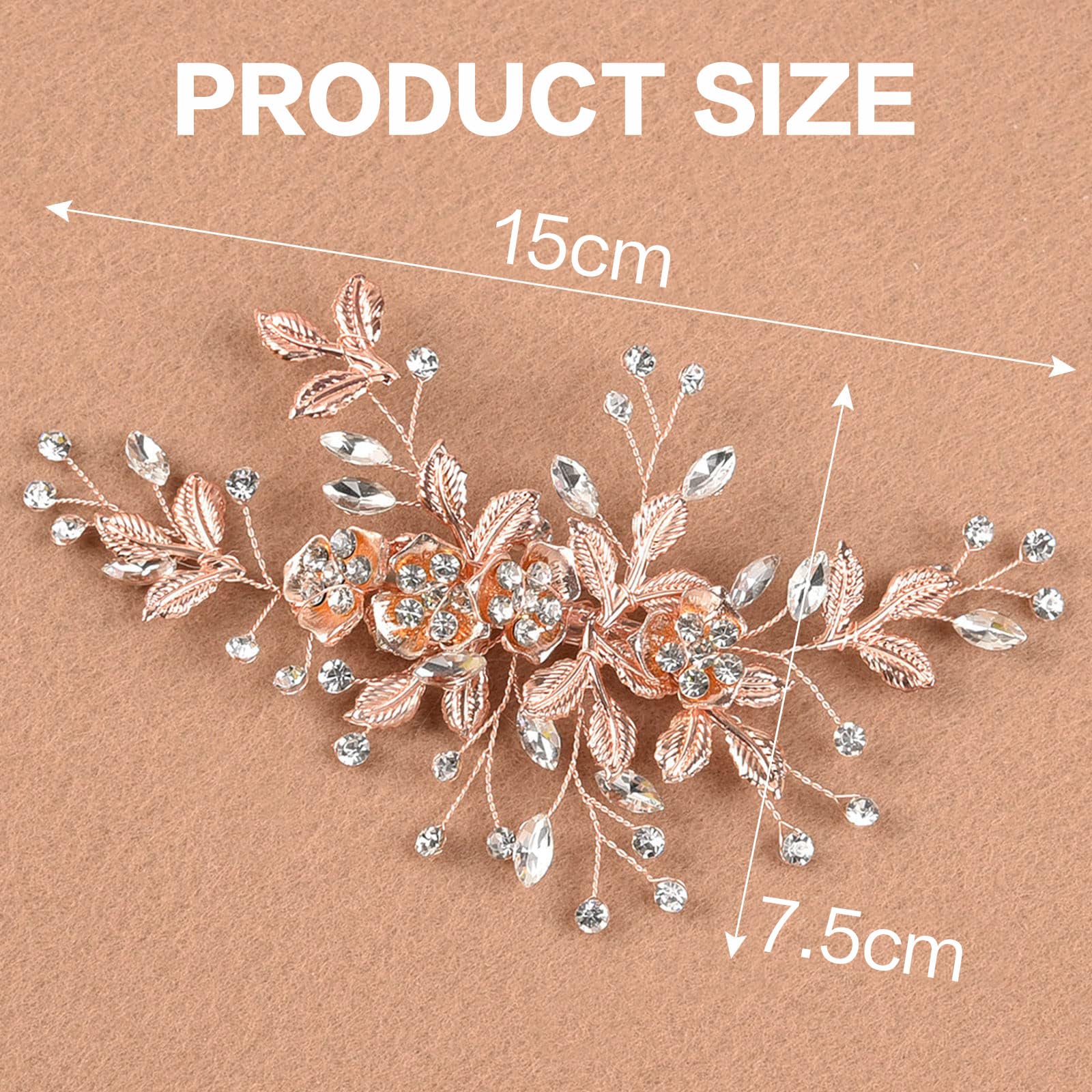 Wedding Hair Clip Hair Accessories for Women Handmade Flower Rhinestone Headpiece Hair Pins for Bridal Bridesmaid Girls (Rose Gold) - Image 2