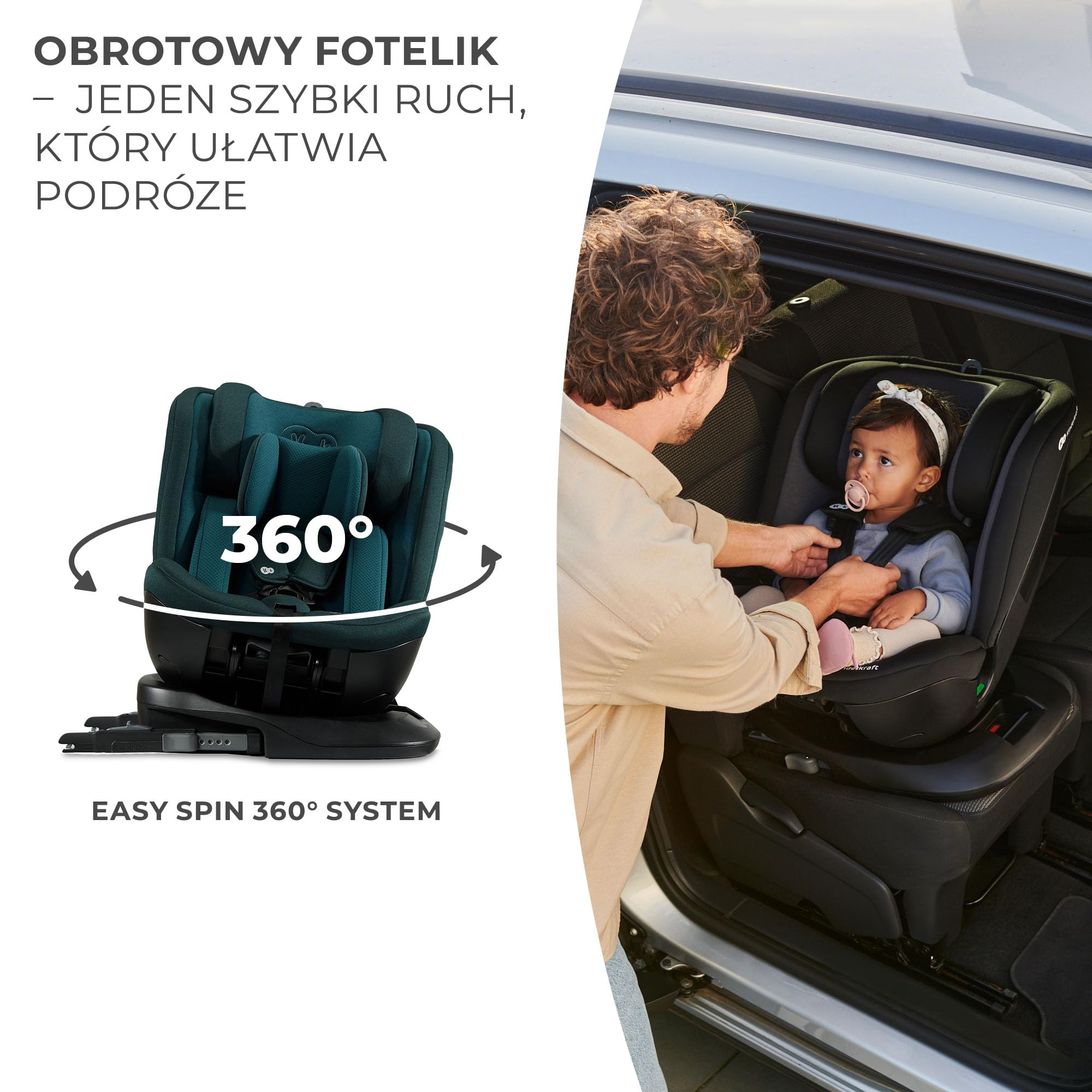 Kinderkraft XPEDITION Fotelik dziecięcy, I-Size 40-150 cm, Fotelik na bazie, 360 stopni, Regulowany zagłówek, Reclining, Isofix, Miękki, Systemy bezpieczeństwa, Grupa 0+/1/2/3 0-36 kg, Niebieski