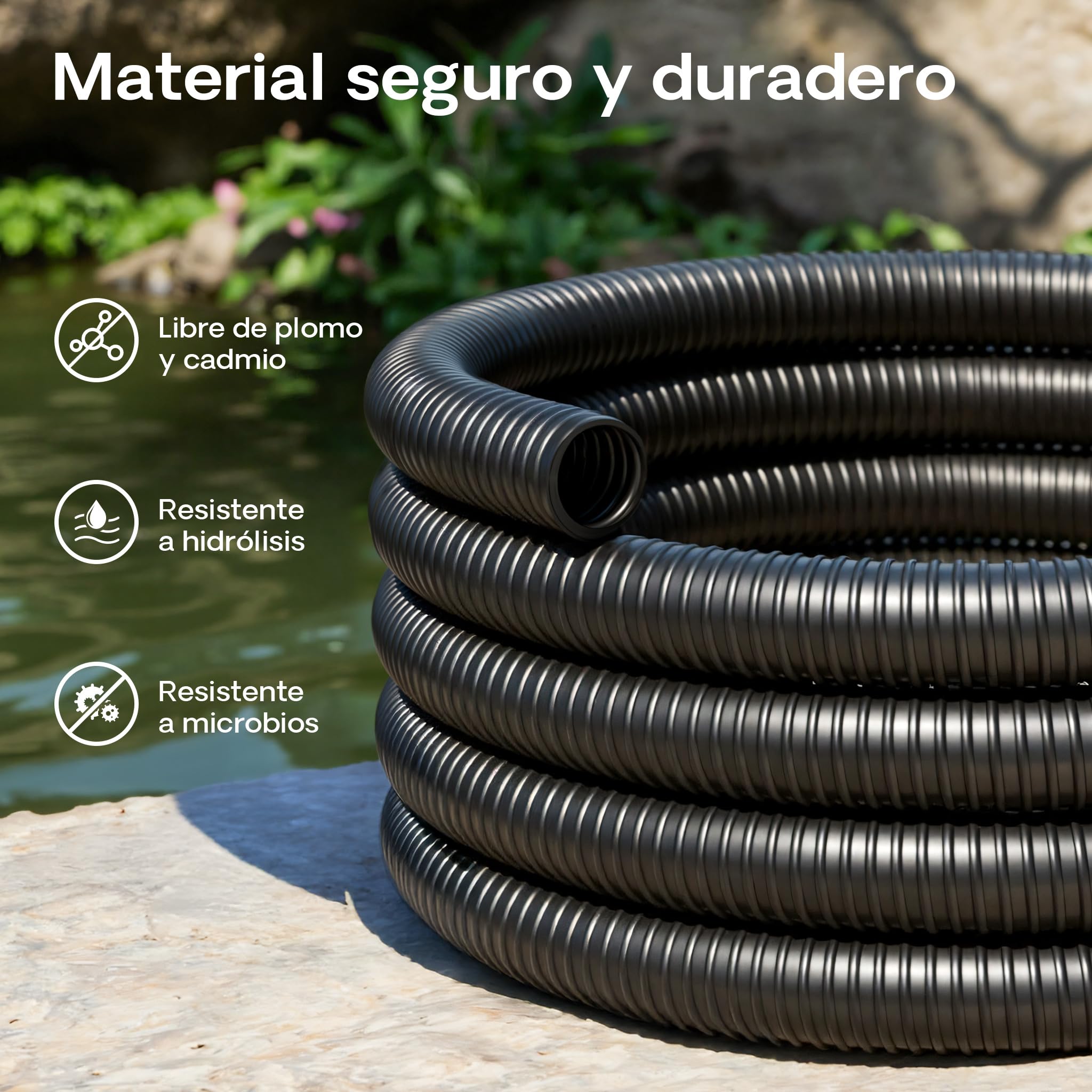 Wiltec Manguera flexible para estanque 5 m manguera en espiral reforzado 25 mm (1") negro PVC arroyo