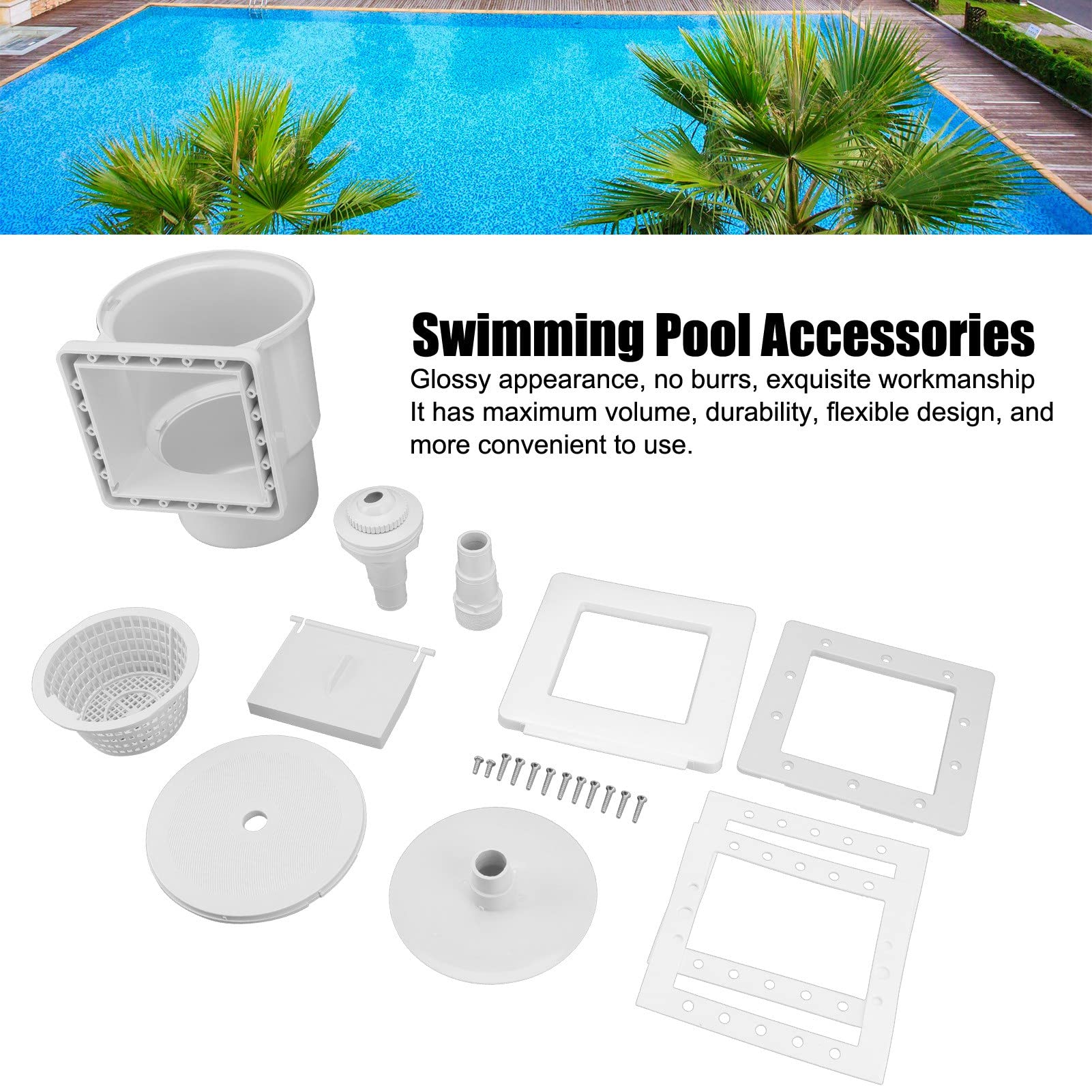 Alvinlite Skimmer de Piscina, Cesta de Filtro Skimmer de Drenaje, Filtro de Piscina de Drenaje pequeño de 1,5 Pulgadas, Accesorios para Piscina