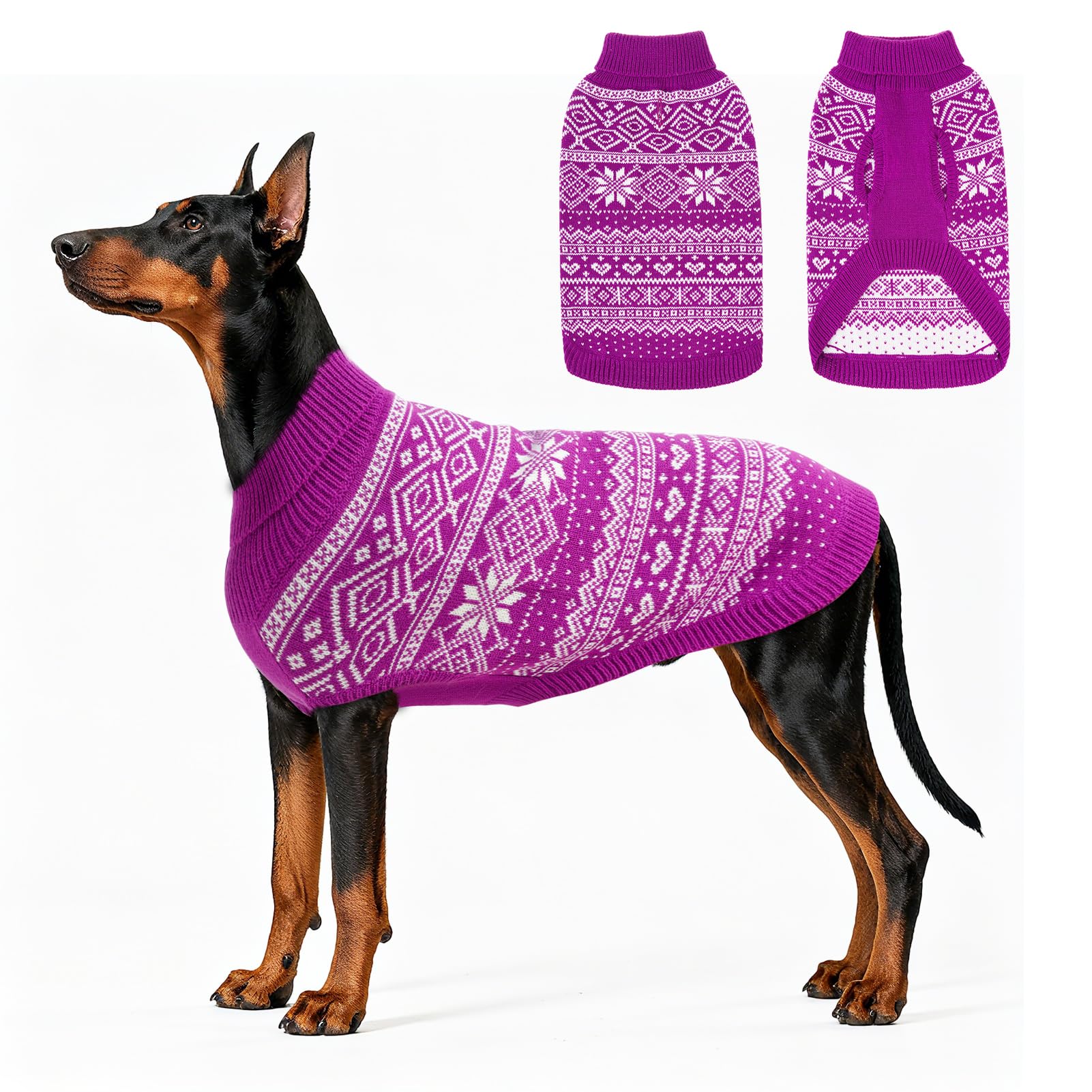 HOMIMP Dog Sweater Argyle - Warm Winter Clothes Puppy Soft Coat, Ugly Dog Sweater for Small Medium and Large Dogs, Pet Clothing Boy Girl, Purple XL — image 1