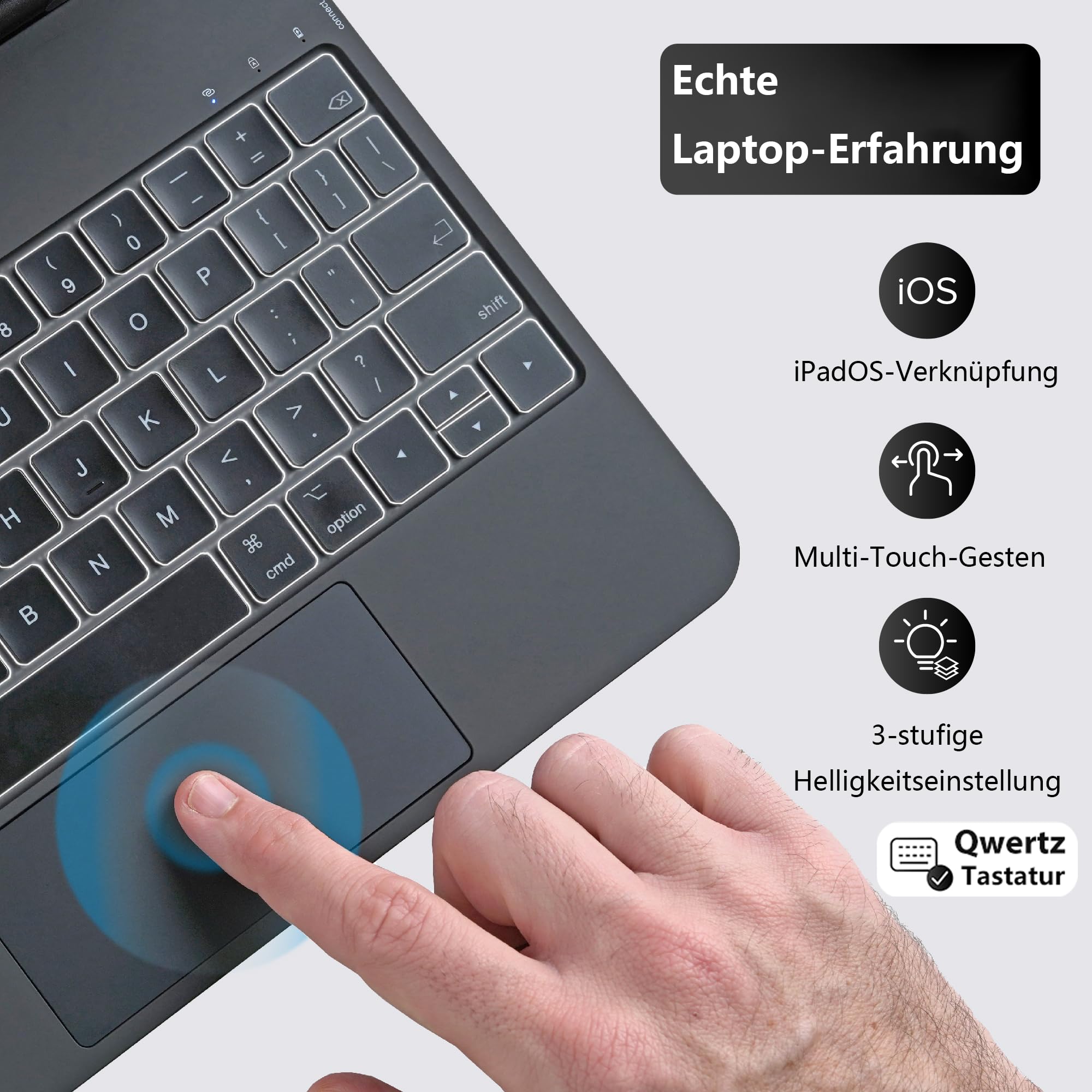 Magic Keyboard für iPad Pro 12,9-Zoll (3., 4., 5. und 6. Gen), Tastatur für iPad Air 13'' (M2 2024/M3 2025/M4 2026), Magnetischer Ständer, Präzisions-Trackpad,Reihe mit Funktionstasten, QWERTZ Deutsch