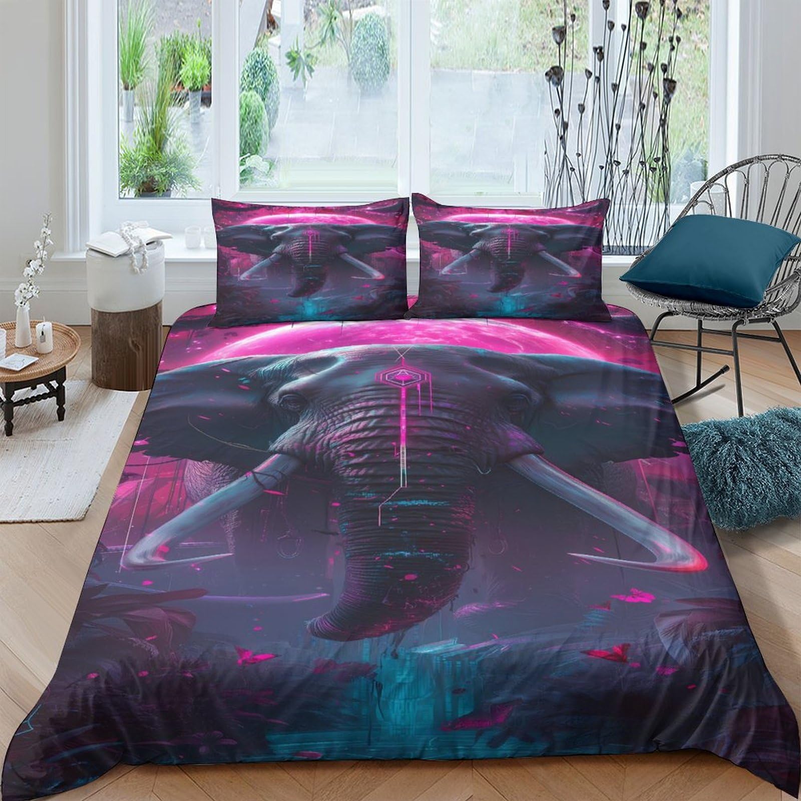 Ctjqhvkz Style-10 3D Printed Cyberpunk Elephant Fitted Sheet Microfiber Soft Neon Glowing Animal Bed Cover For Bedroom Dorm Mattress Decor Single（135X200cm）