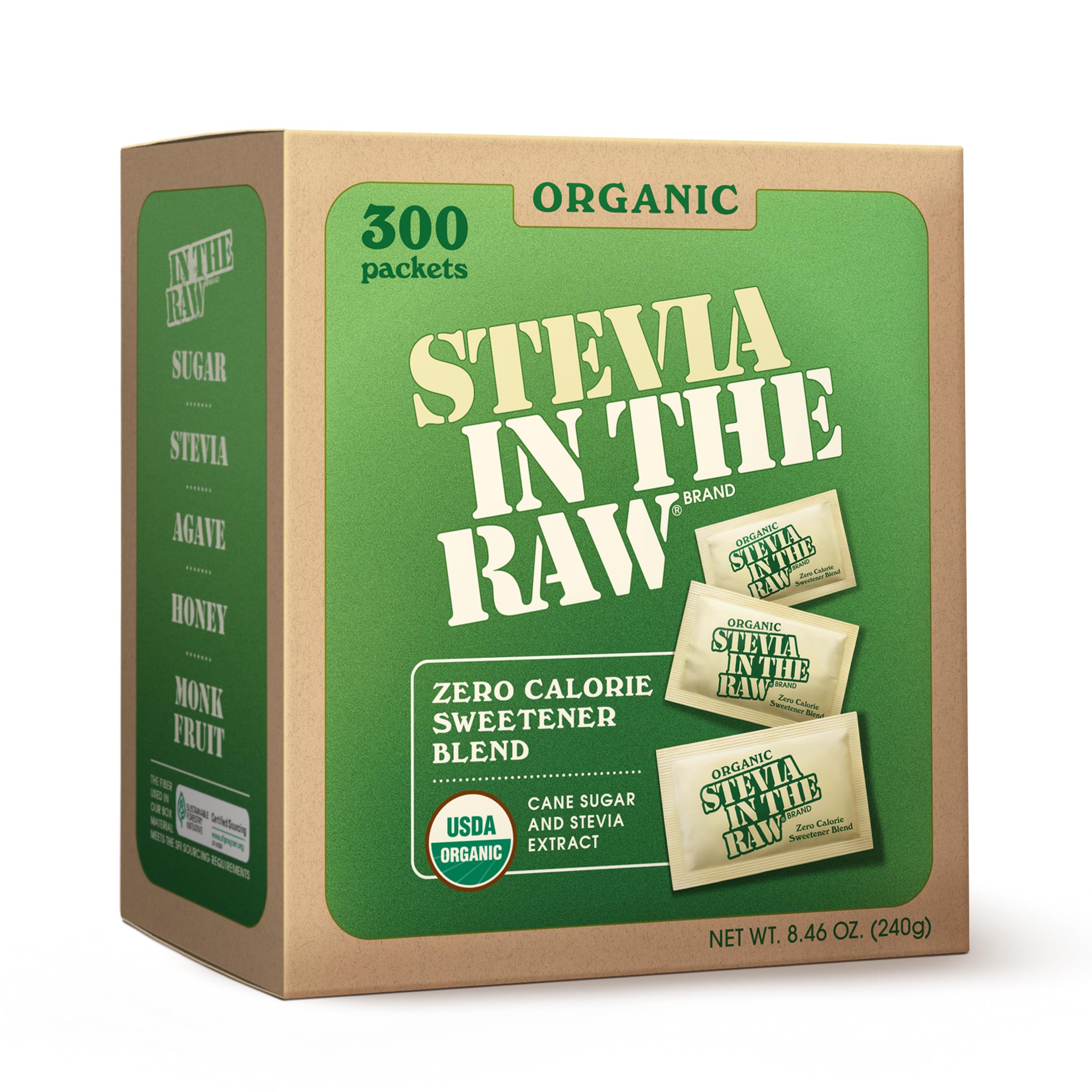 In The Raw ORGANIC STEVIA IN THE RAW, Zero-Calorie Sweetener Packets 300 Count (1 Pack)