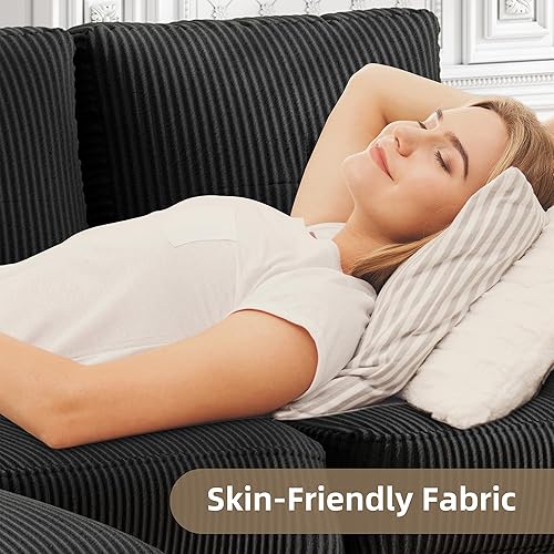 Miniatura 4 de JAMFLY Sofás seccionales convertibles para sala de estar, sofá en forma de L, juego de sofá modular de 3 asientos con tela de pana y sofá otomano