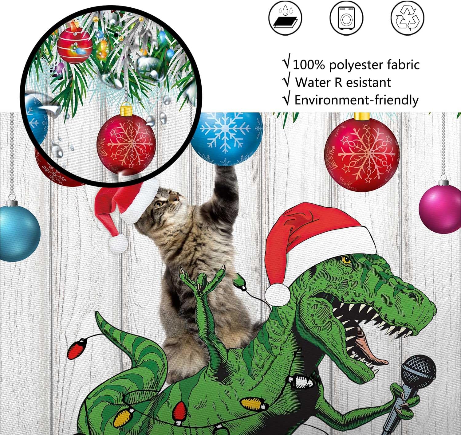 Funny Christmas Shower Curtain, Cute Cute Dinosaur in Santa Hat Singing Merry Christmas for Children Boy and Girl Shower Curtain, Winter Bathroom Decor, 70X75 inch