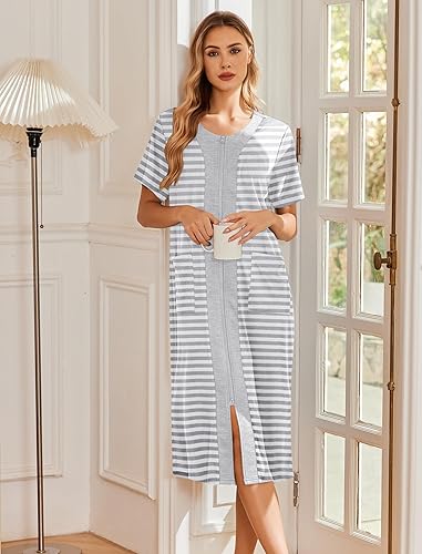 Miniatura 3 de Ekouaer - Vestido de entrecasa largo, con cremallera frontal, para mujer