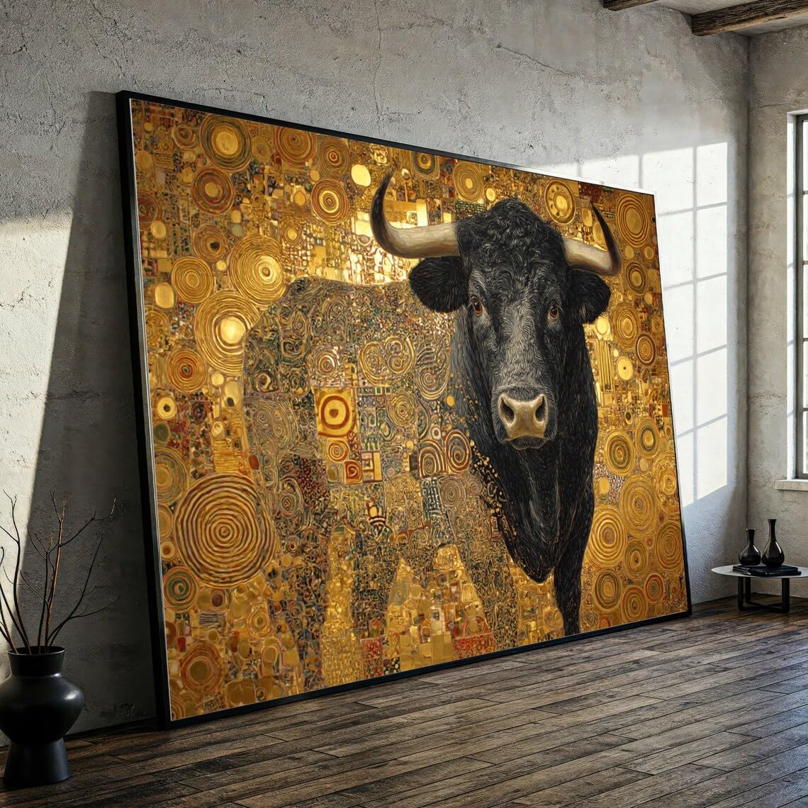 YUSUZHU Vintage Bull Canvas, Golden Abstract Animal Wall Art, Modern Decor Canvas, Wildlife Painting, Home Accent Canvas Art(60x80cm/Frameless)