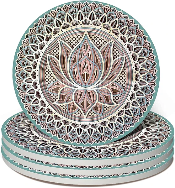 Mandala Coasters for Drinks,Doawbang Absorbent Ceramic Stone Coasters Set of 4 Cork Base Marble Art Cups Table Mats for Home Decor (Green)