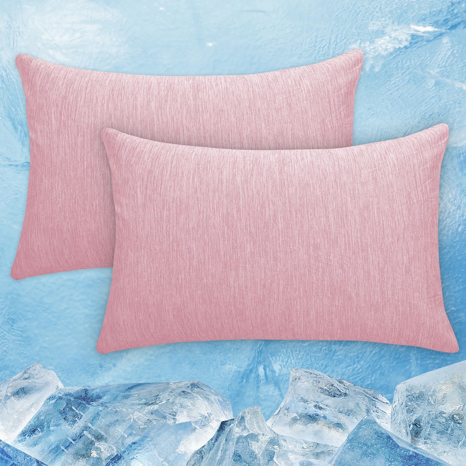 Cooling Pillow Cases Zipper Pillow Covers Q-Max > 0.45 Zippered Pillowcases for Hot Sleepers Night Sweats, Soft, Breathable, Skin-Friendly, Pillow covers 2 Pack Standard Size, 50 X 75 CM, Pink