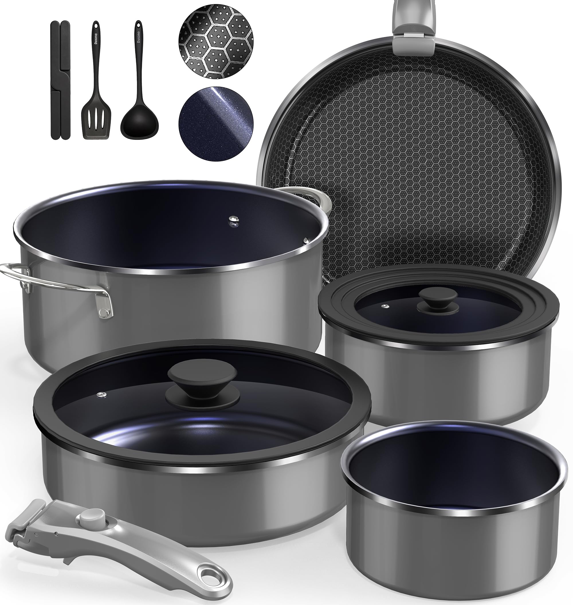 DUXANO Ceramic Pots and Pans Set Non Stick, 2026 Upgraded Hybrid Frypan