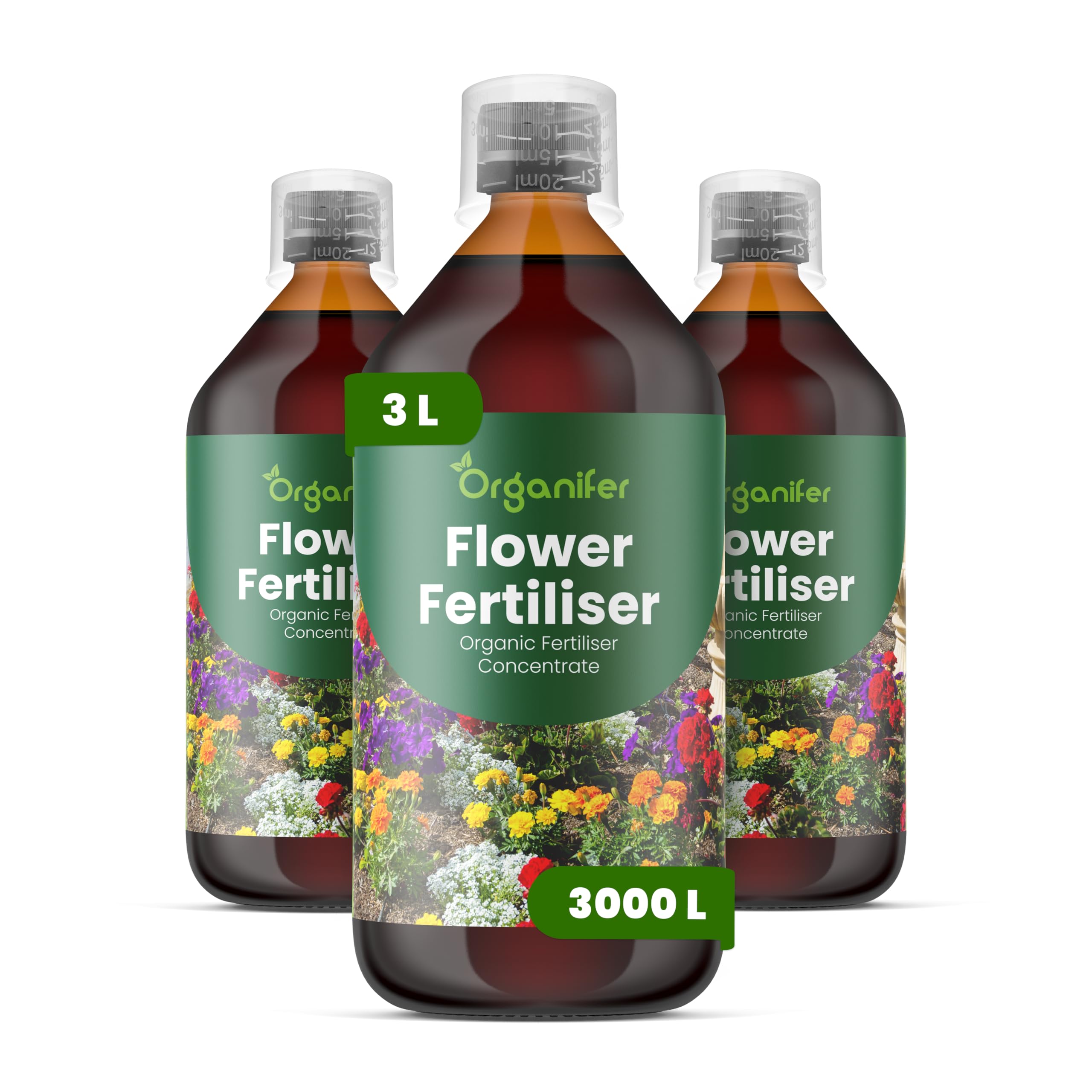 Flower Flüssigdünger - 3x1L - NPK 3-4-3 | Für Blühpflanzen - Fördert Wachstum Und Blütenfarbe - Organifer