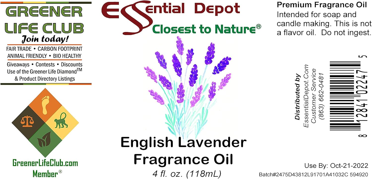 English Lavender Fragrance Oil - 4 oz - Supplied in 4 oz. Amber Glass Bottle with Black Phenolic Cone Lined and Safety Sealed Cap