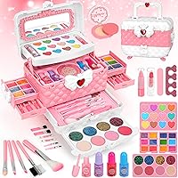 Teensymic 54-in-1 Washable Kids Makeup Kit for Girls Age 4-12 - Safe Portable Princess Play Set Birthday Gift