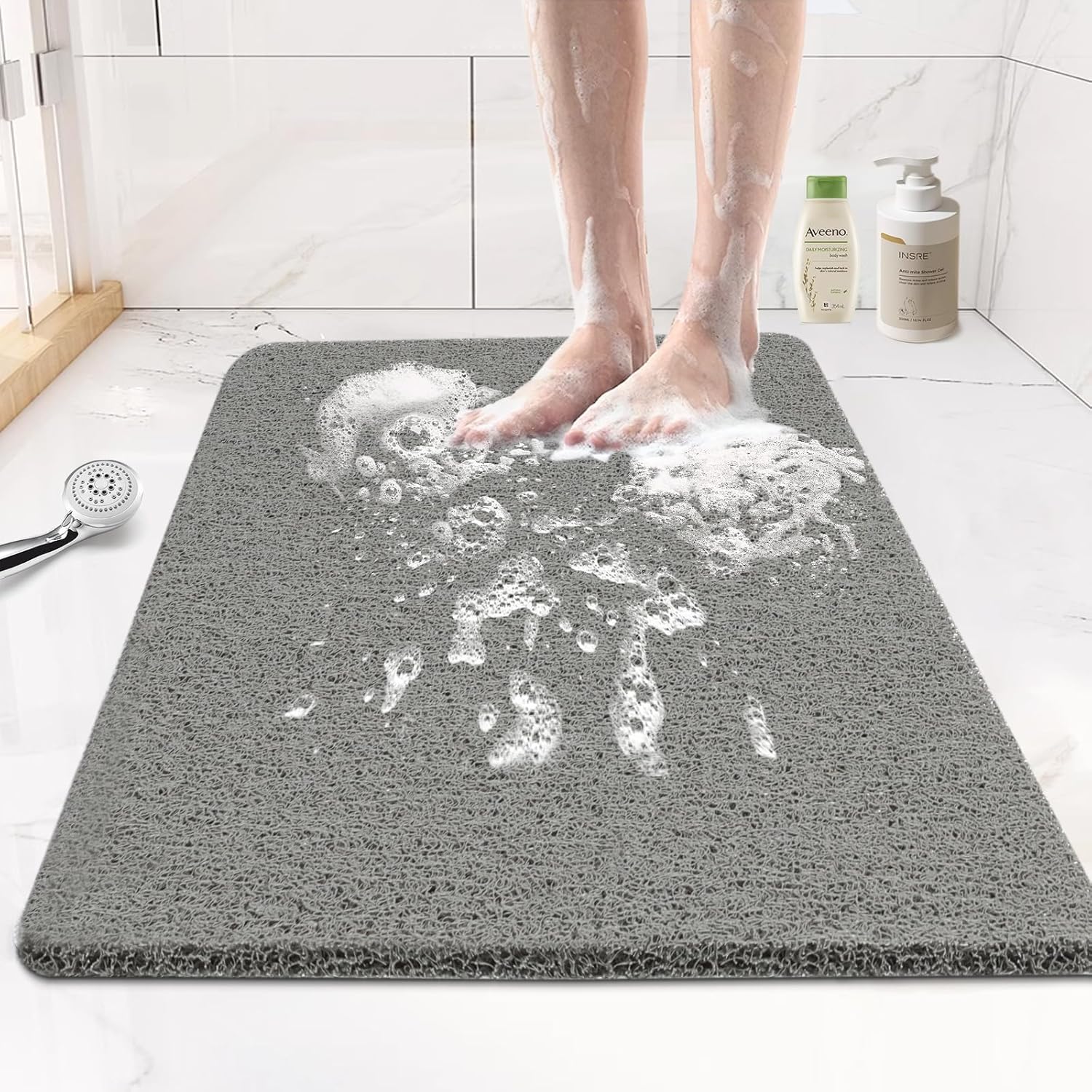Joyhalo Bathtub Mat Non Slip, Bath Mat for Tub, Shower Mats for Inside Shower, 17×30 Inch, PVC Loofah Bathroom Mats for Wet Areas, Quick Drying, Grey