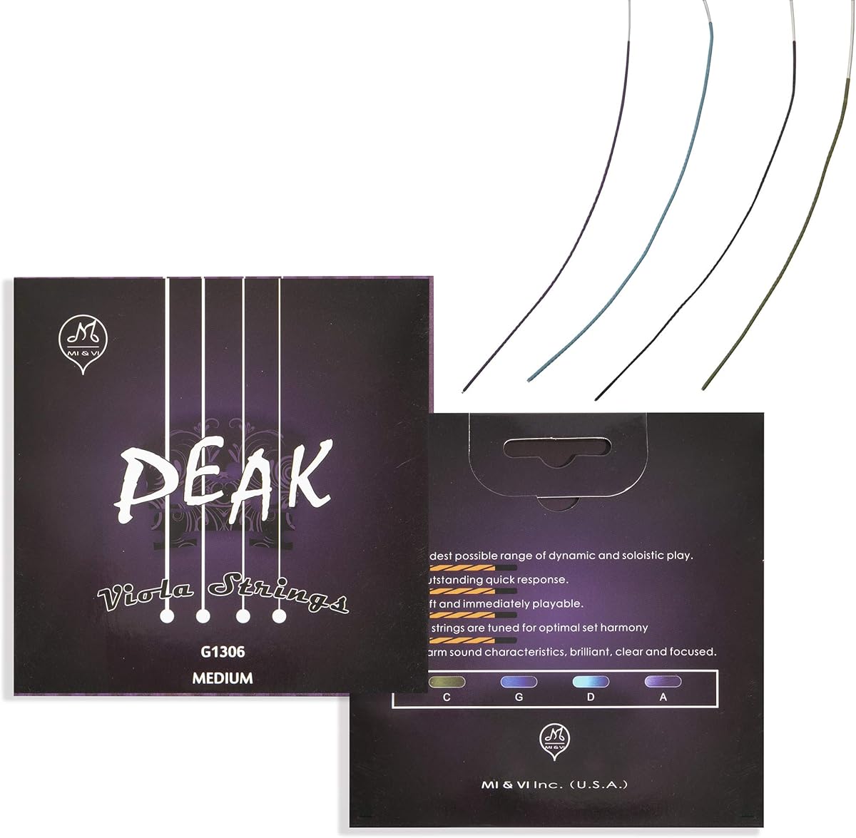 MI&VI PEAK Synthetic Core Viola Strings for 14” Violas — Pure Silver | Synthetic Nylon Core | Ball-End | Medium Gauge Tension