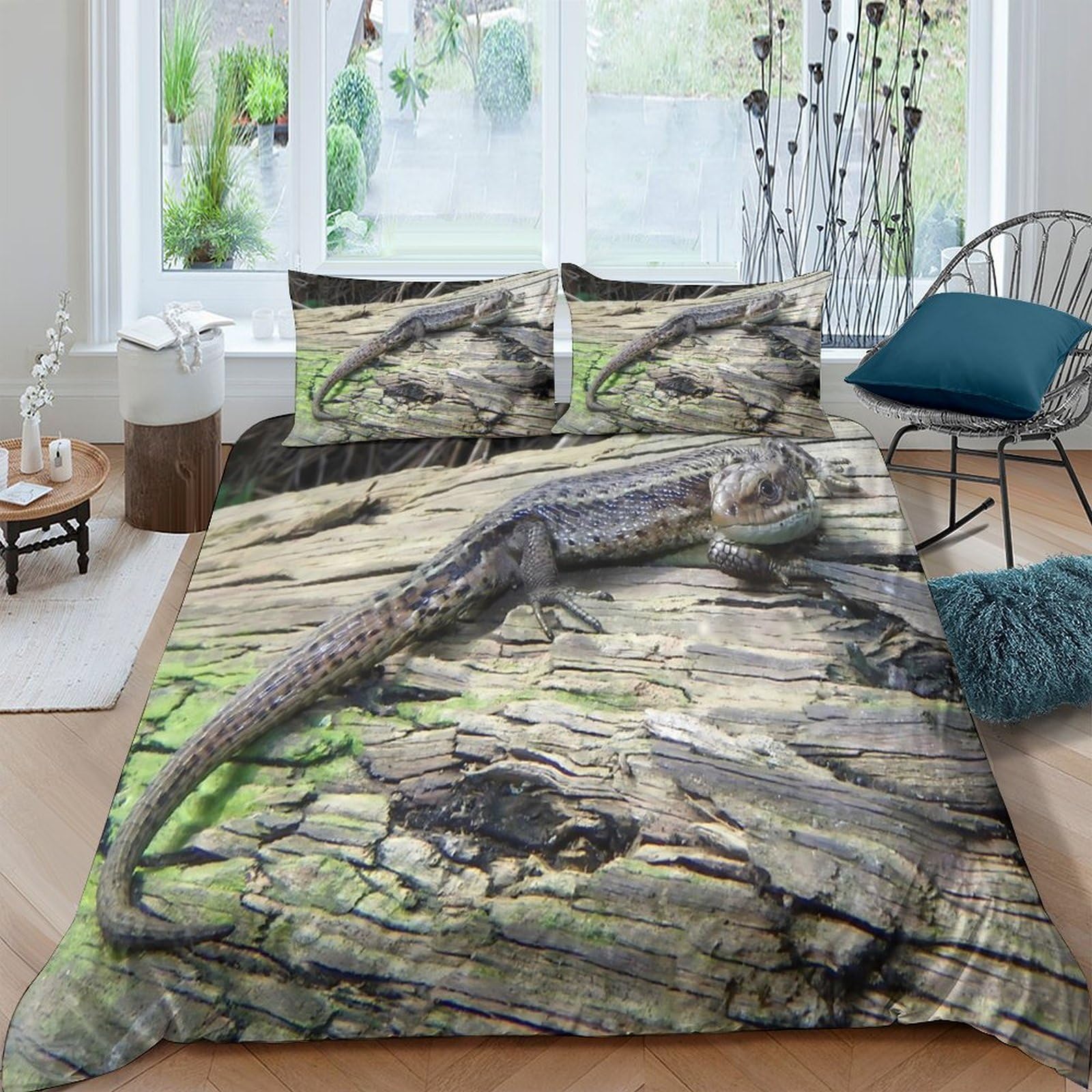 Ctjqhvkz Style-5 3D Printed Lizard Tree Trunk Fitted Sheet Microfiber Soft Breathable Forest Bed Cover For Bedroom Dorm Mattress Decor Single（135X200cm）