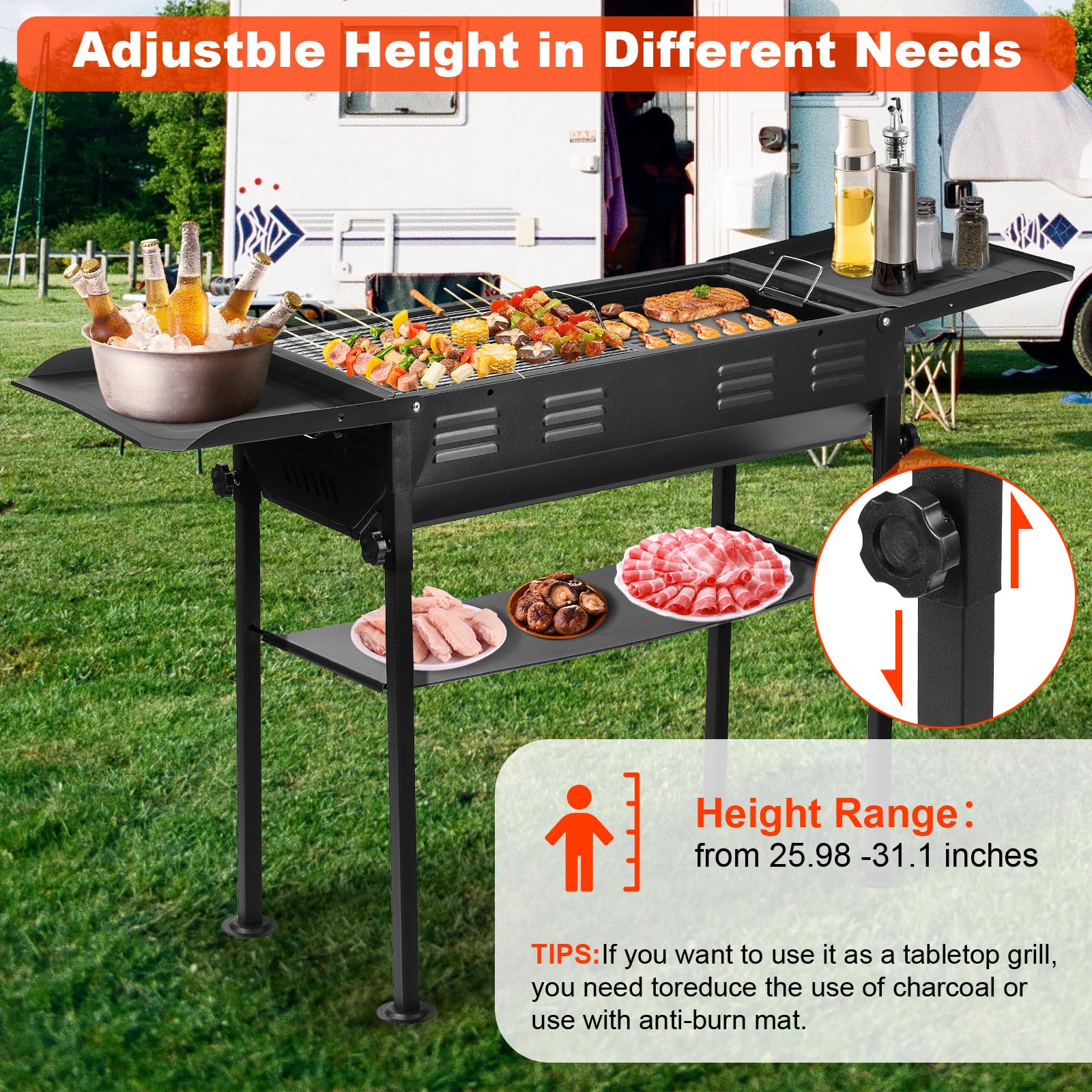 Parrilla de carbón portátil – Parrilla plegable de 26 pulgadas, parrilla Hibachi, parrilla de barbacoa al aire libre para patio trasero, camping, viajes, fiesta, picnic, Acción de Gracias 4