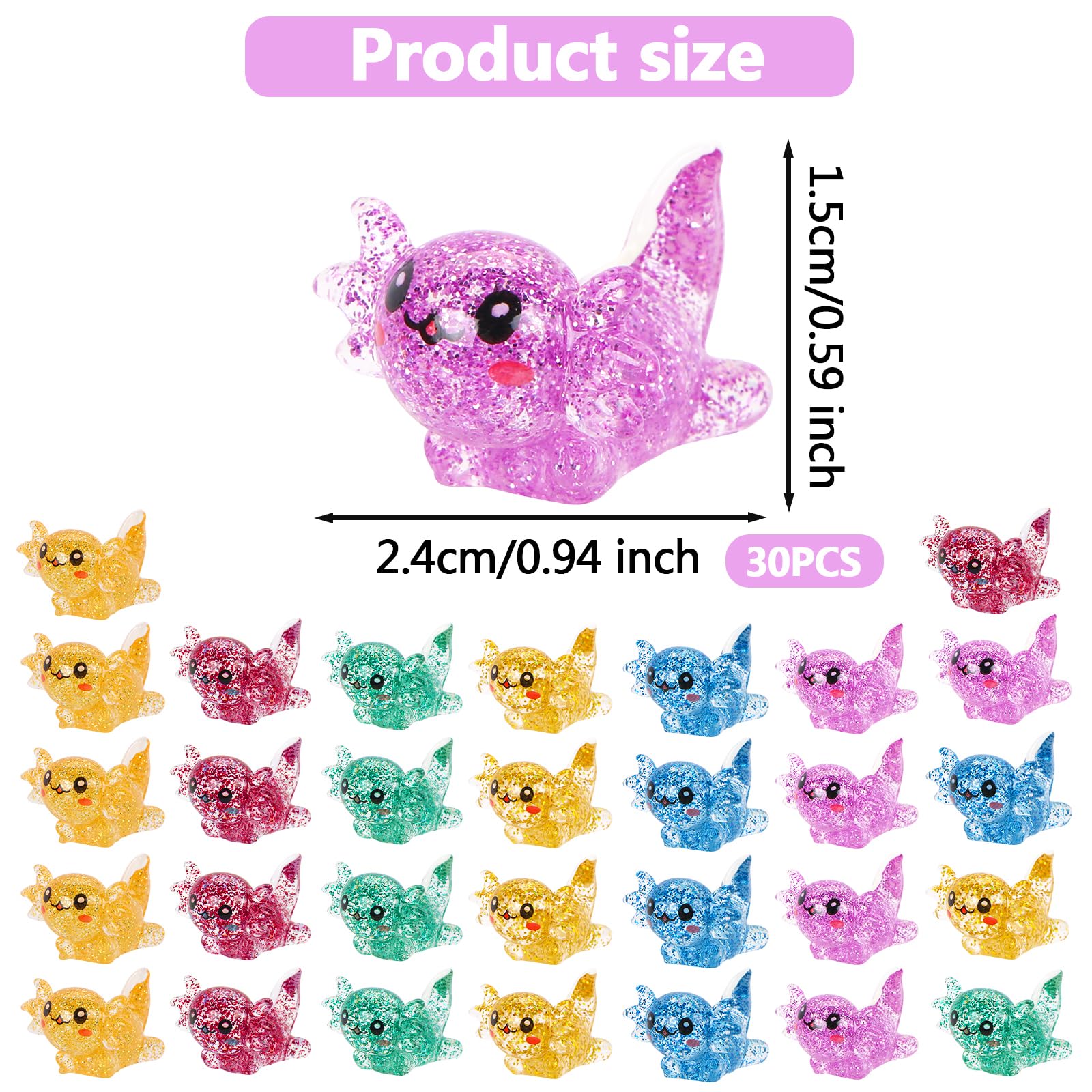 HOMICO 30PCS Glitter Mini Resin Axolotl Mini Resin Animals Tiny Animal Figures Miniature Axolotl Figures for Axolotl Party Favors DIY Garden Dollhouse Potted Plants Decoration - Image 4