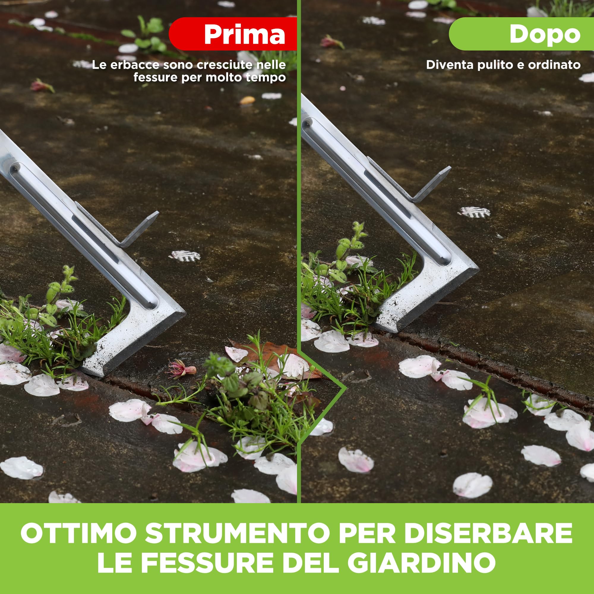 WORKPRO Estirpatore Erbacce Manuale da 30,5 cm con Manico in Legno, Attrezzo per Togliere Erbacce in INOX - Spatola Diserbante a Forma di L per Viali, Giardini, Terrazze, Pavimentazioni e Muschio
