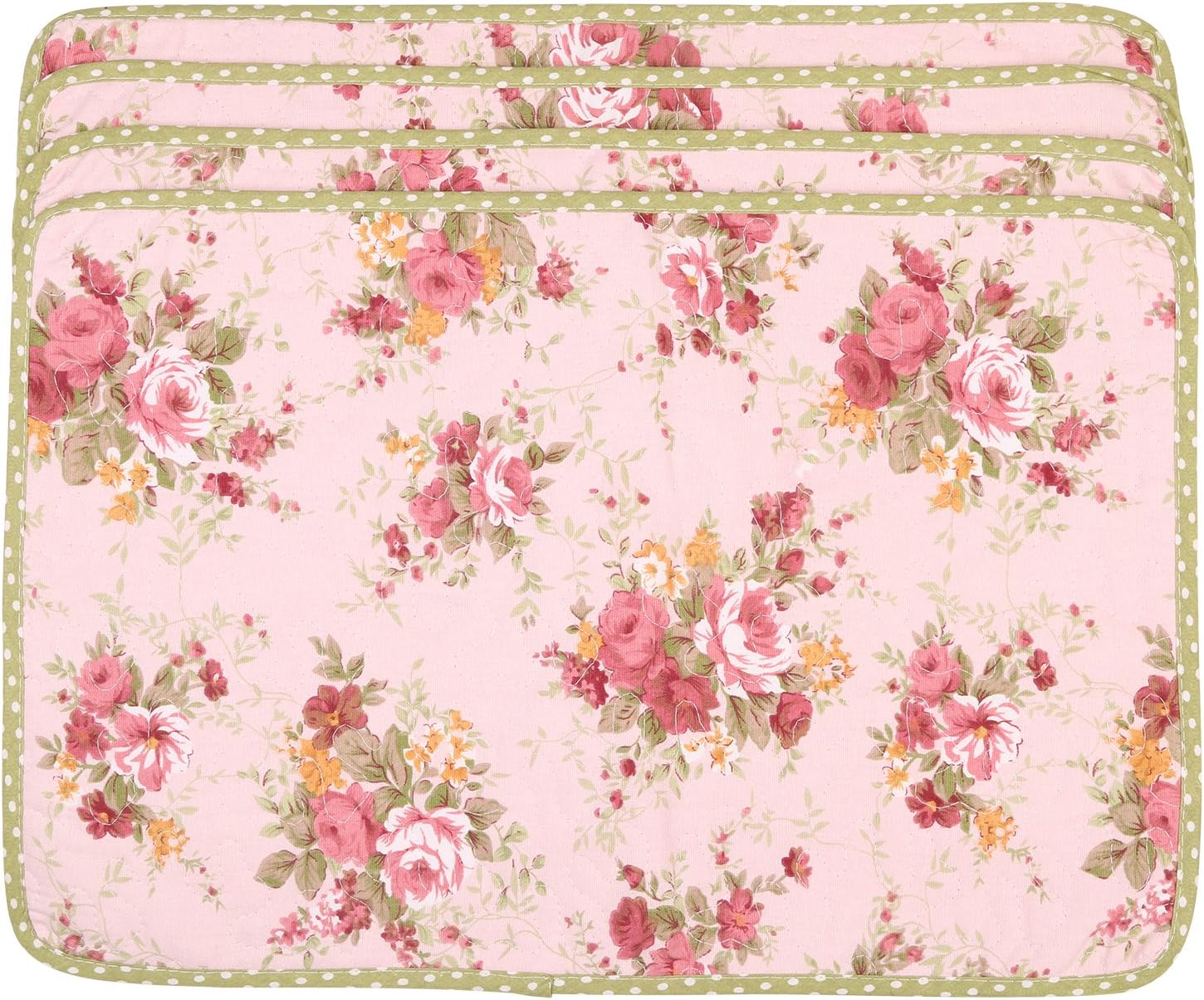 NEOVIVA Quilted Placemats for Dining Room, Cotton Kitchen Table Place Mats Set of 4, Floral Quartz Pink