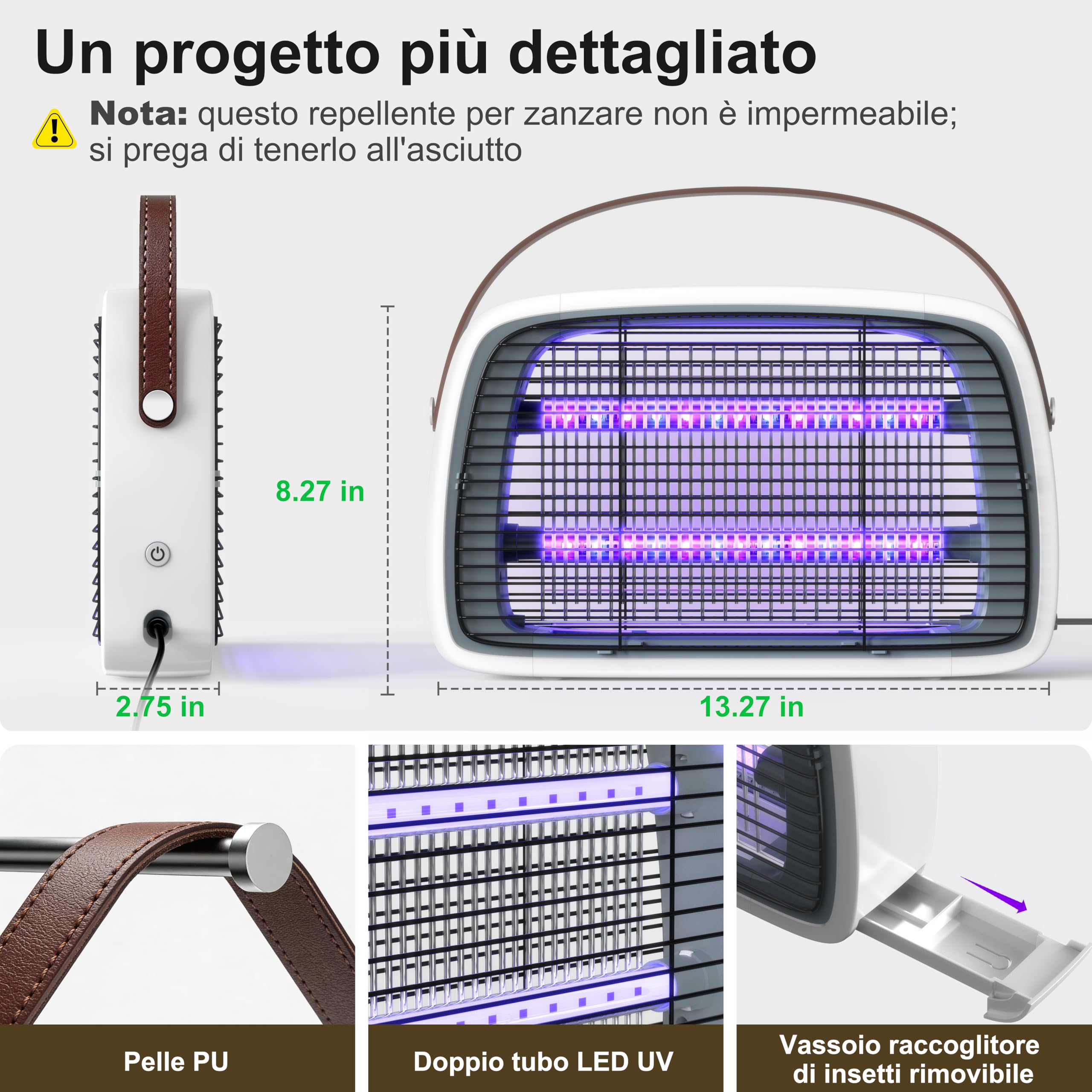 Lampada Antizanzare, 4200V E 2 Tubi LED 20W, Silenziosa E Sicura Con Sistema Antizanzare Elettrico, Ideale Con Effetto Repellente Zanzare Per Uso Interno Ed Esterno