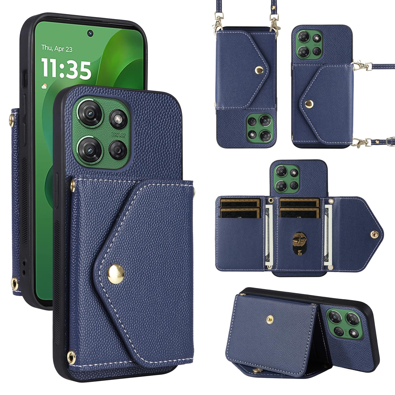 Dibosom Minimalist Wallet Case for Motorola Moto G Power 5G 2025 with Shoulder Strap,6 Card Slots Thin Slim Flip Purse,Credit Card Holder Stand