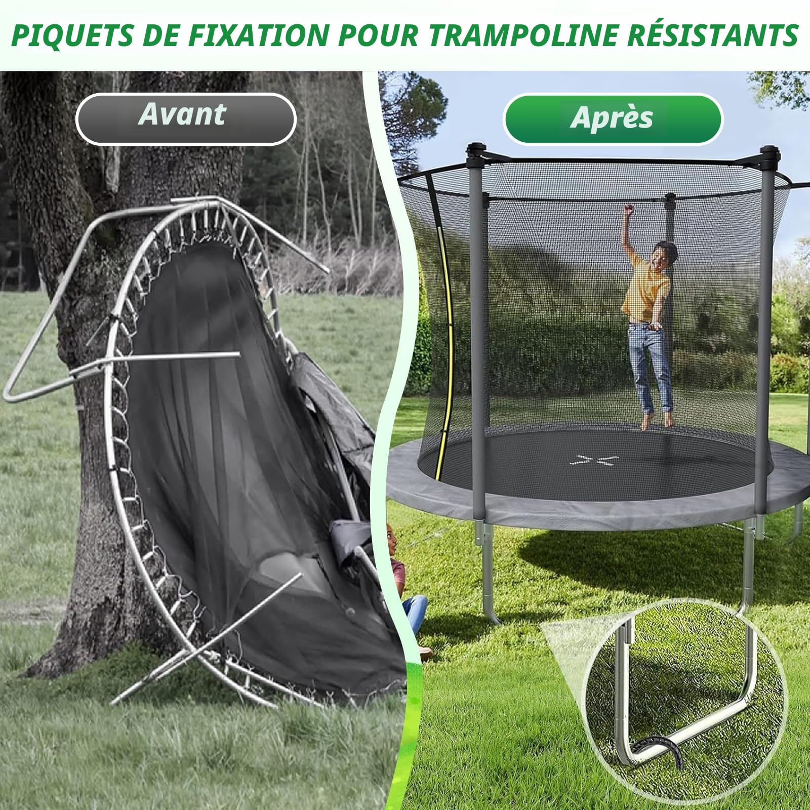 8 Pièces Sardines de Fixation en Acier Galvanisé 30cm - Piquets de Tente/Sol en U Résistants avec Crochets, pour Camping, Balançoire, Auvents, Trampoline