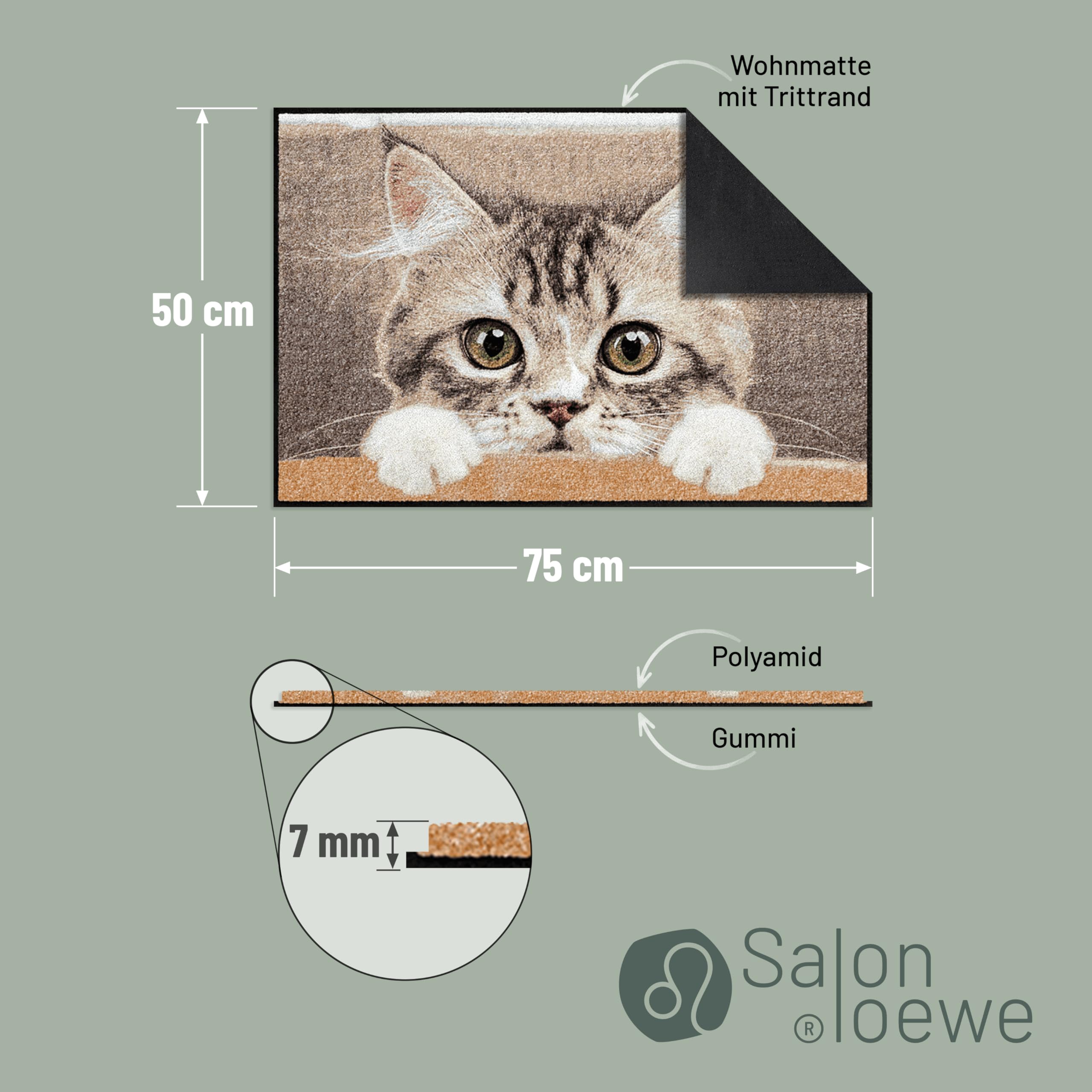 Salonloewe Fußmatte & Eingangsmatte Nosy Cat in beige & Größe 0,50 x 0,75 cm - Fußabtreter & Schmutzfangmatte mit Katzen-Design für den Eingangsbereich