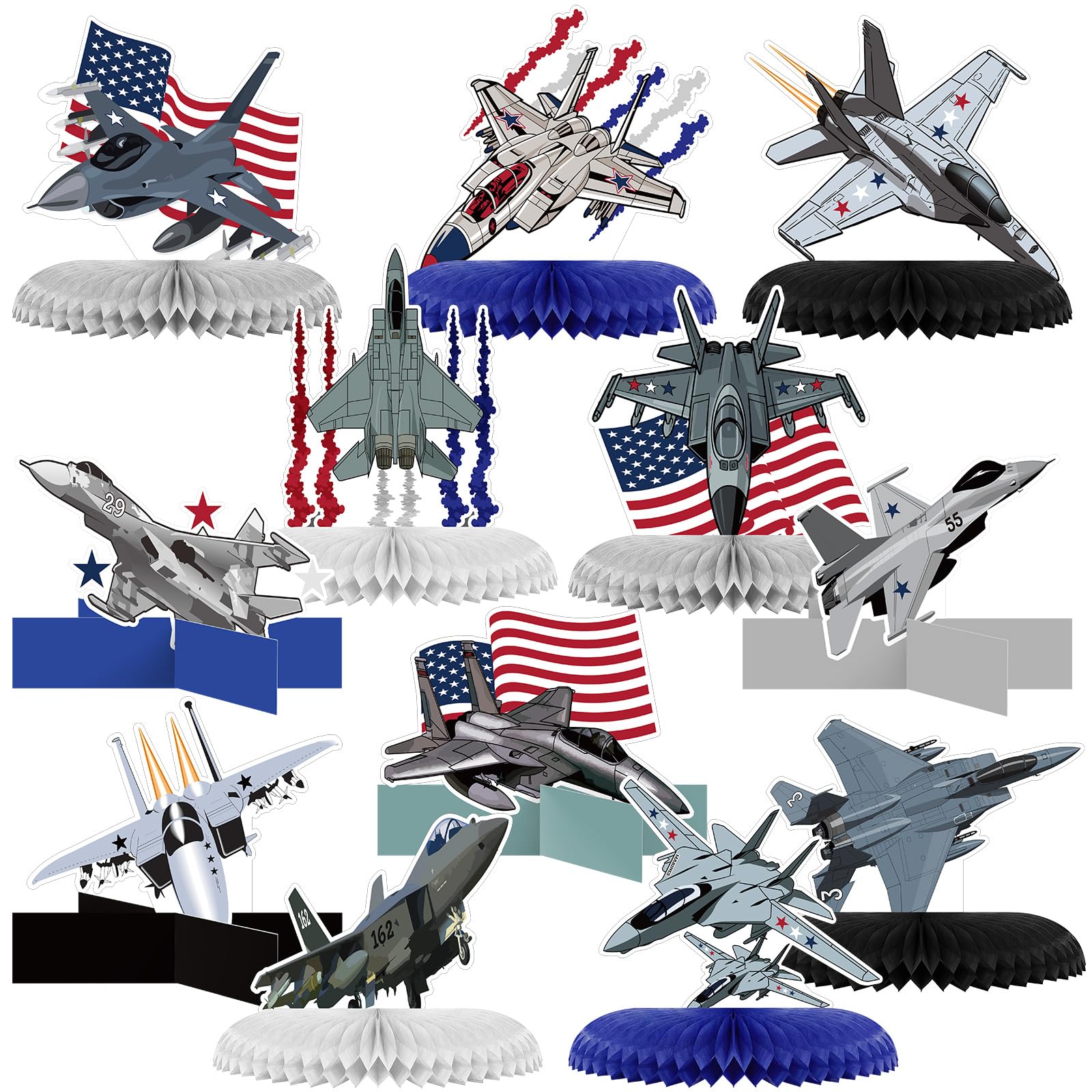 12 Pcs Fighter Party Decorations Airplane Air Force Honeycomb Centerpieces