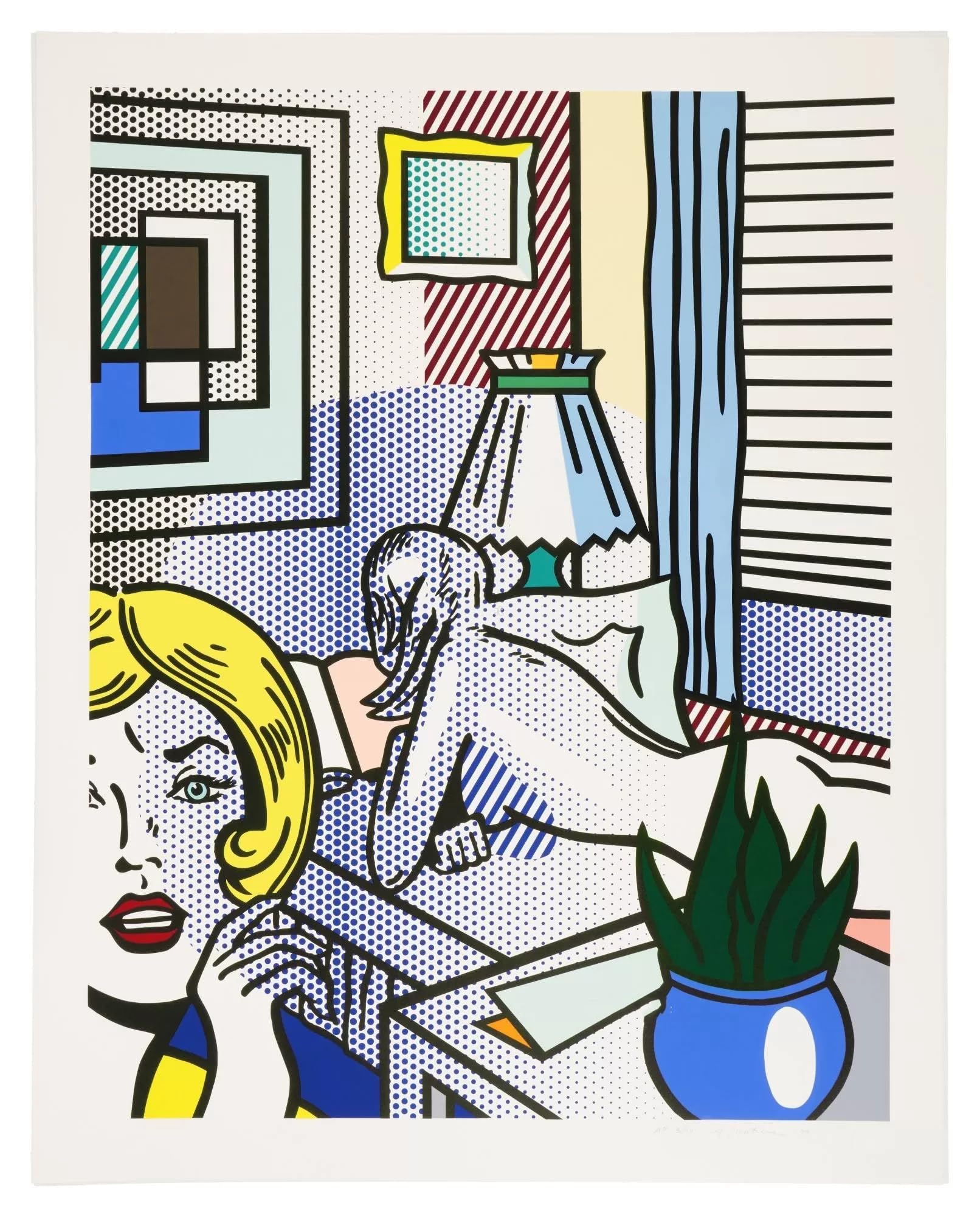 QSDTGHUIKP Roy Lichtenstein Pop Poster《Bedroom》Canvas Painting Abstract Wall Art Roy Lichtenstein Prints Modern Picture for Home Decor 16x24inx1 Frameless