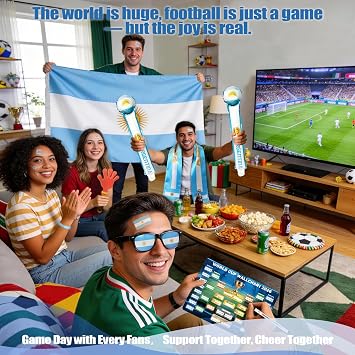 World Cup 2026 Fan Accessories with Large 3x5 ft Flag, Match Tracker Poster, Stickers, Cheering Sticks, Clapper & Scarf, World Cup Decorations Fan kit for Soccer Watch Party, Stadium and Home Cheering
