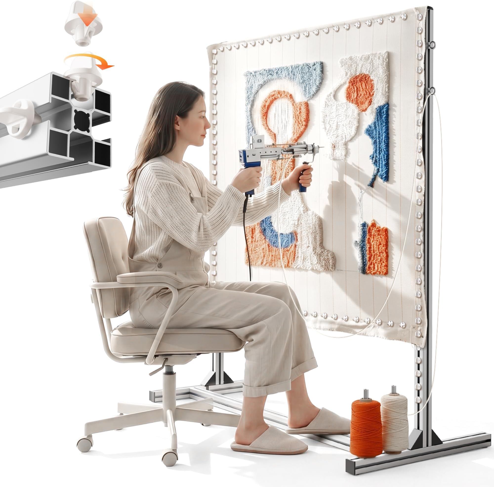- Rug Tufting Frame Kit Aluminum Metal Tufting Frame for Rug Making Primary Tufting Cloth Stand Tufting Fabric Rug Tufting Kit Rug Frame for Tufting Supplies Carpet Tufting Gun Kit (55.2inch)
