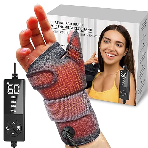 Almohadilla térmica eléctrica para pulgar y muñeca para artritis de mano con 3 ajustes de calor y 5 ajustes de temporizador, muñequera calentada