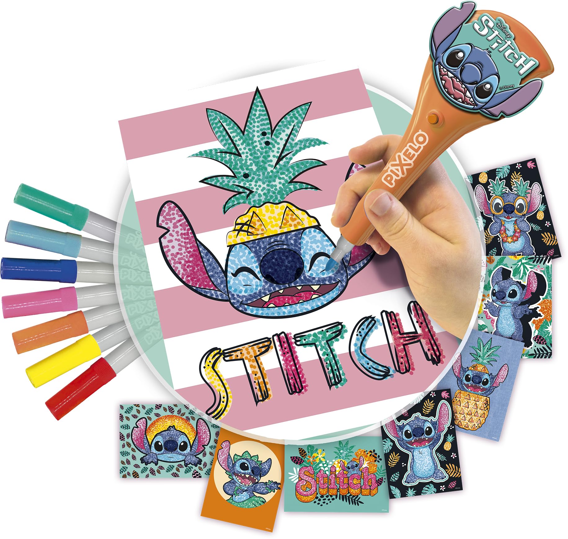PIXELO - Zestaw Disneya: Stitch - Tworzy piękne kolorowe rysunki w kilka chwil - kreatywna i zabawna aktywność dla dzieci - Kreatywny wypoczynek - Rozwija wyobraźnię - 6+