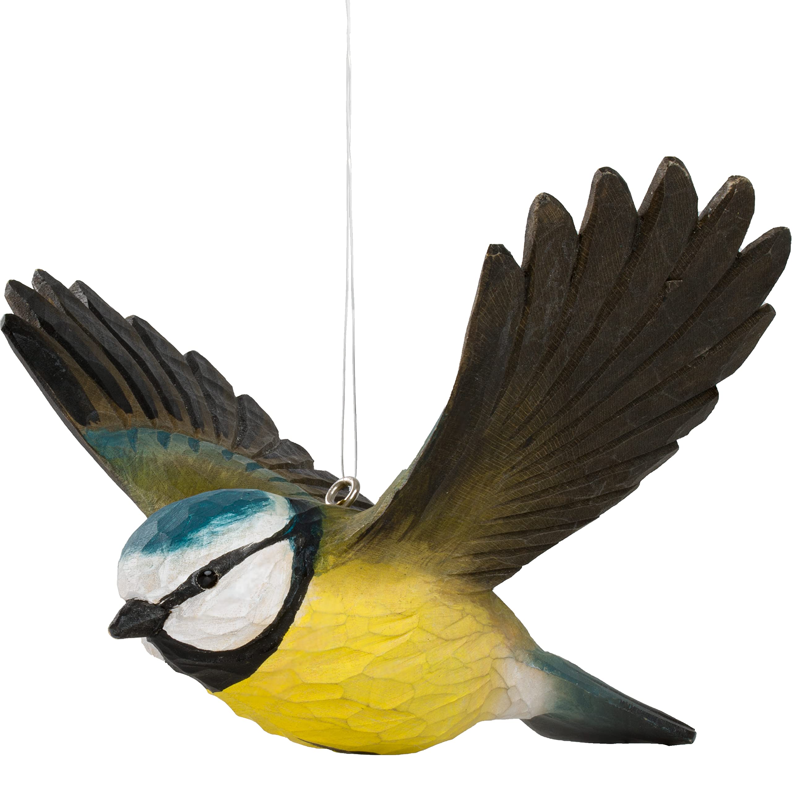 WILDLIFEGARDEN Wildlife Garden - DecoBird Flying Blue Tit (WG4441) - Hand Carved Decorative Bird Figurine Made of Linden Wood - Flying Birds Collection