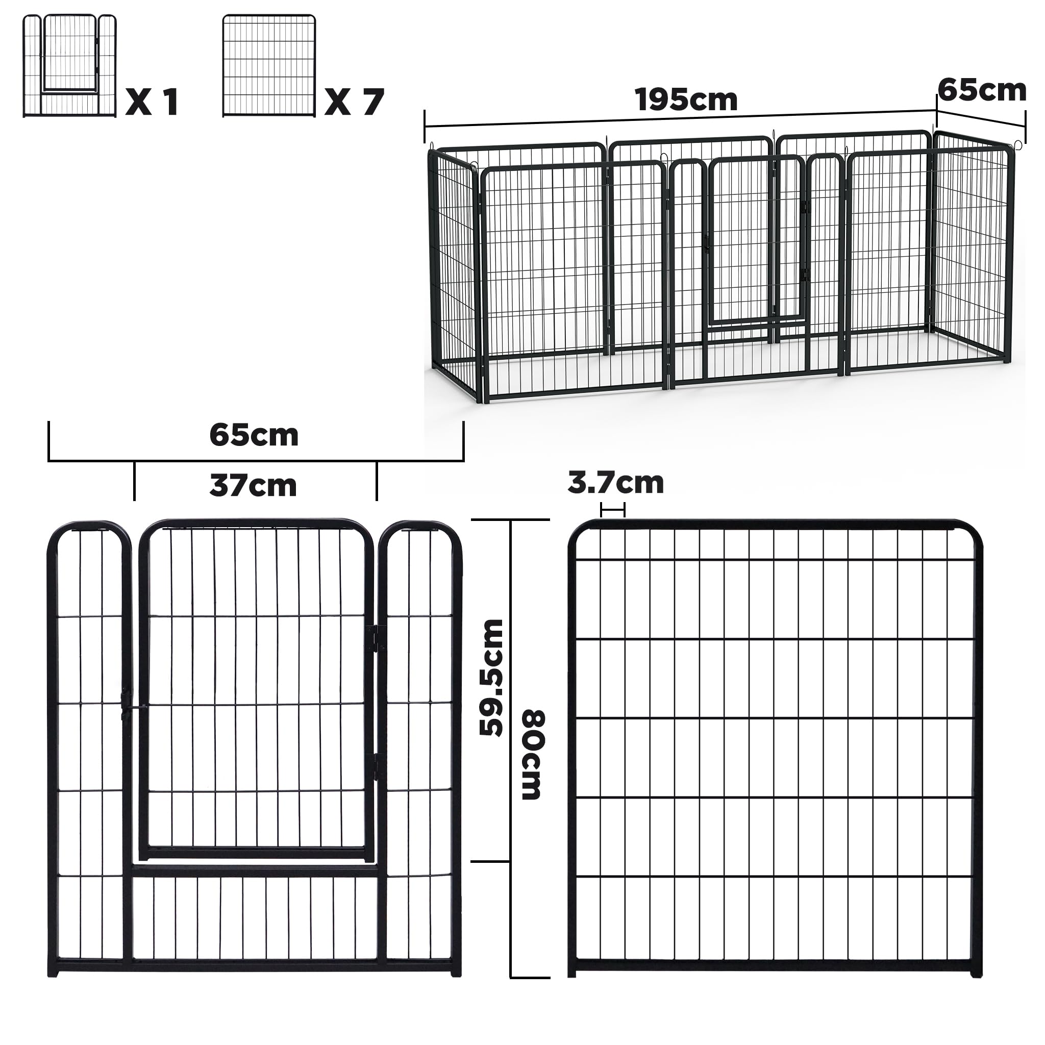 ACXIN Welpenauslauf Freigehege für Hund Faltbar 8 Gitter Tierlaufstall mit Tür 65x80cm Hundelaufstall Innen/Außenbereich, Mattschwarz