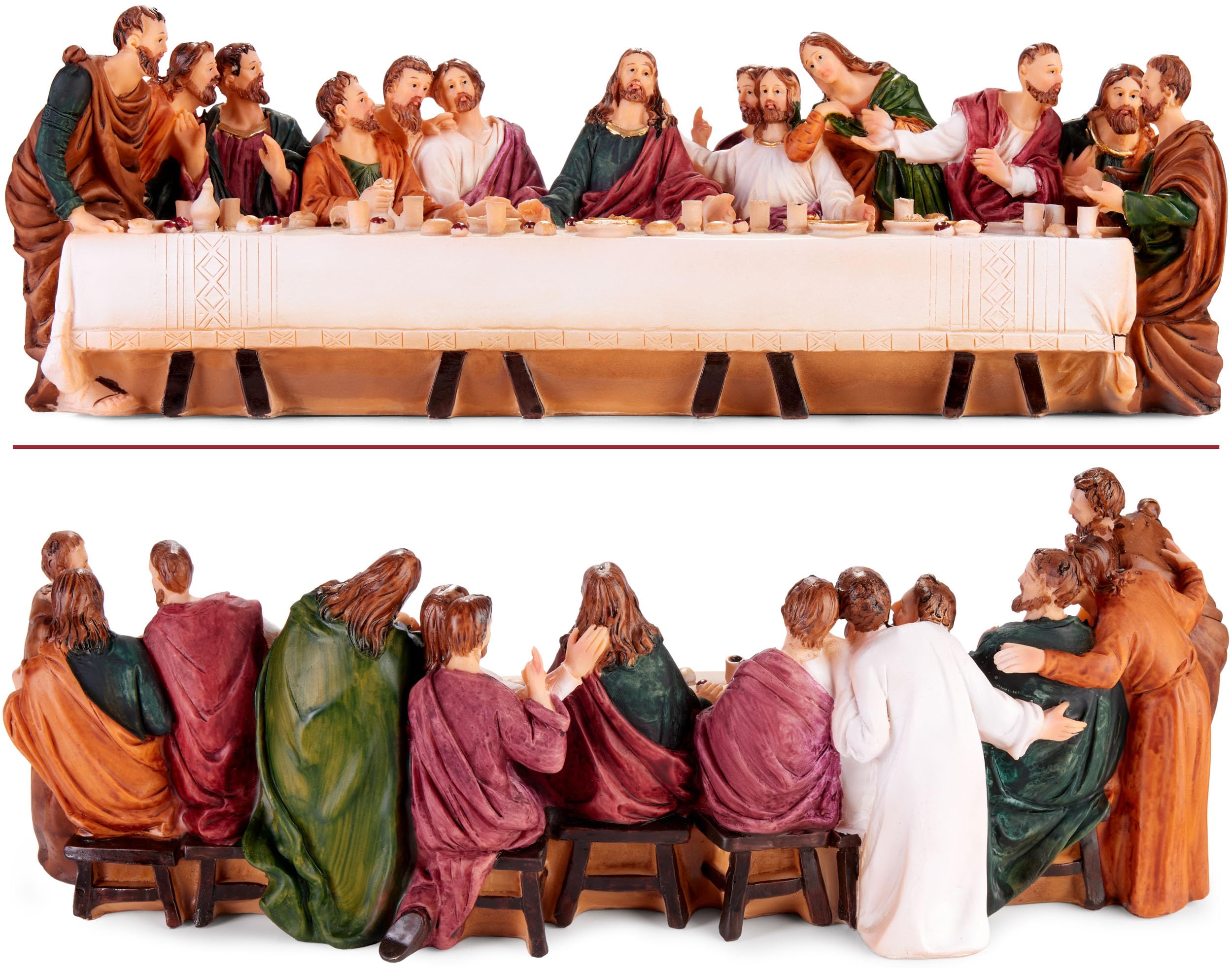BRUBAKER Das letzte Abendmahl - Jesus und Seine 12 Jünger am Tisch - 36 cm Weihnachtsfigur mit handbemalten Figuren aus Polyresin - Abendmahlszene Weihnachtsdekoration - Tischdekoration