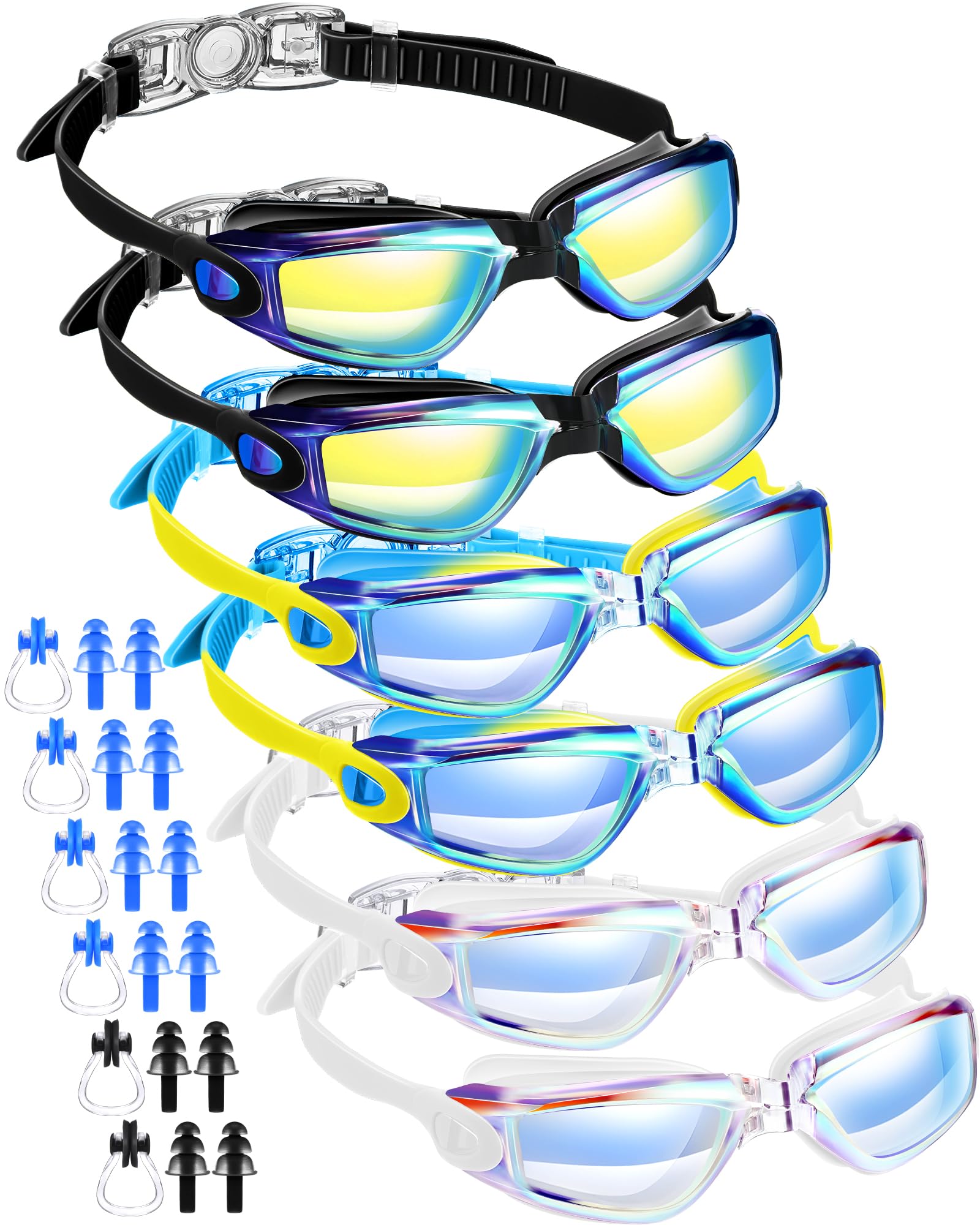 6 Pack Splash Kids Swim Goggles Age 4-16 No Leaking Anti Fog Swimming Goggles with Adjustable Silicone Boys Girls