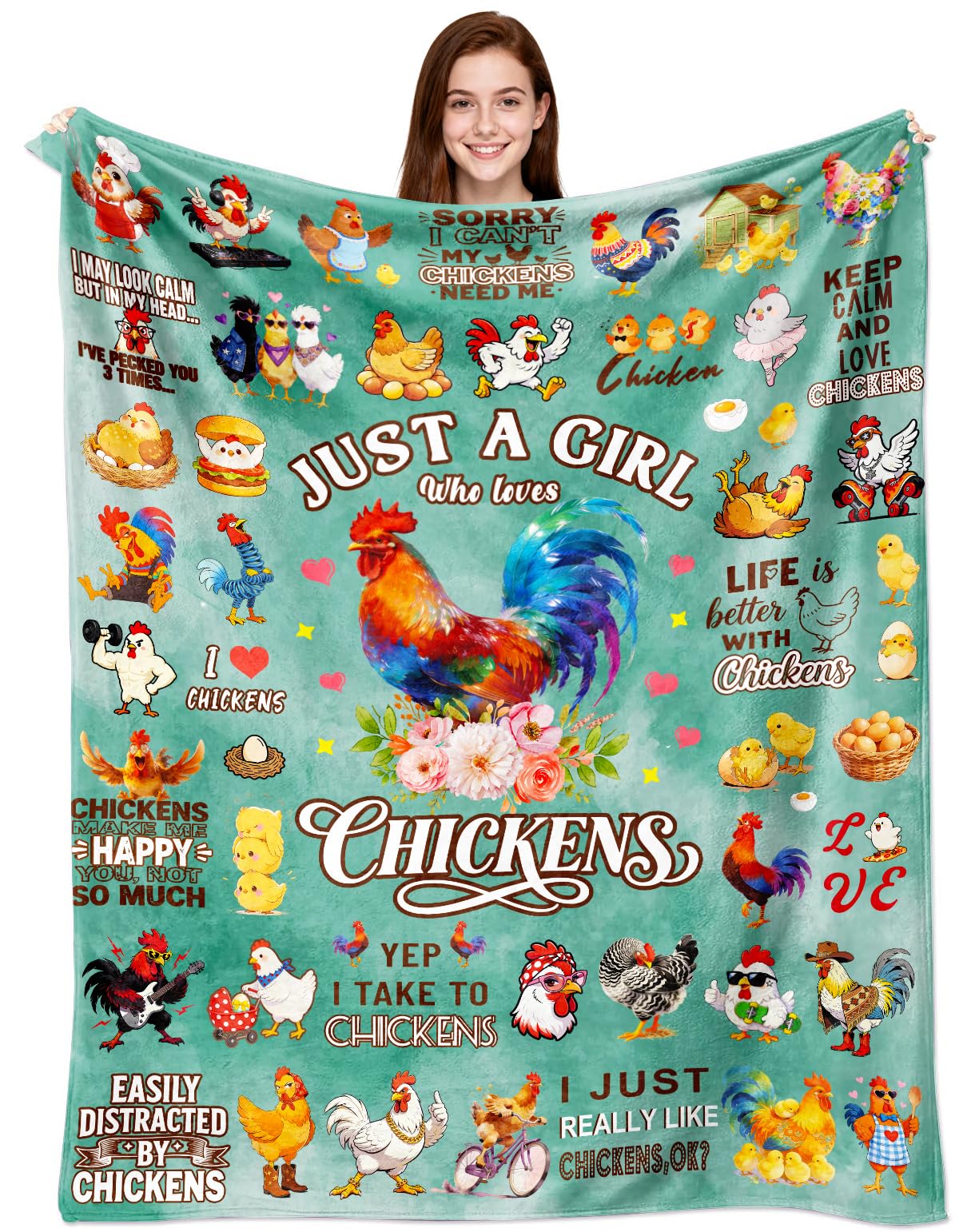 Chicken Blanket Gifts for Chickens Lovers Soft Flannel Chicken Throw Blanket Bedding Decor for Kids Girls Women Adults 50"x40"