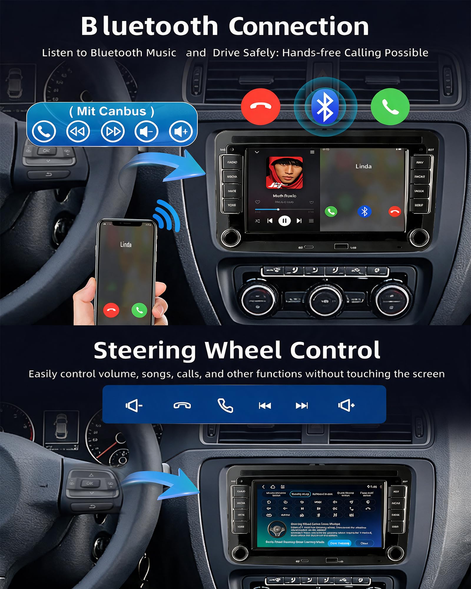 2+64G radio samochodowe z ekranem Bluetooth do VW Golf 5 6 T5 Polo