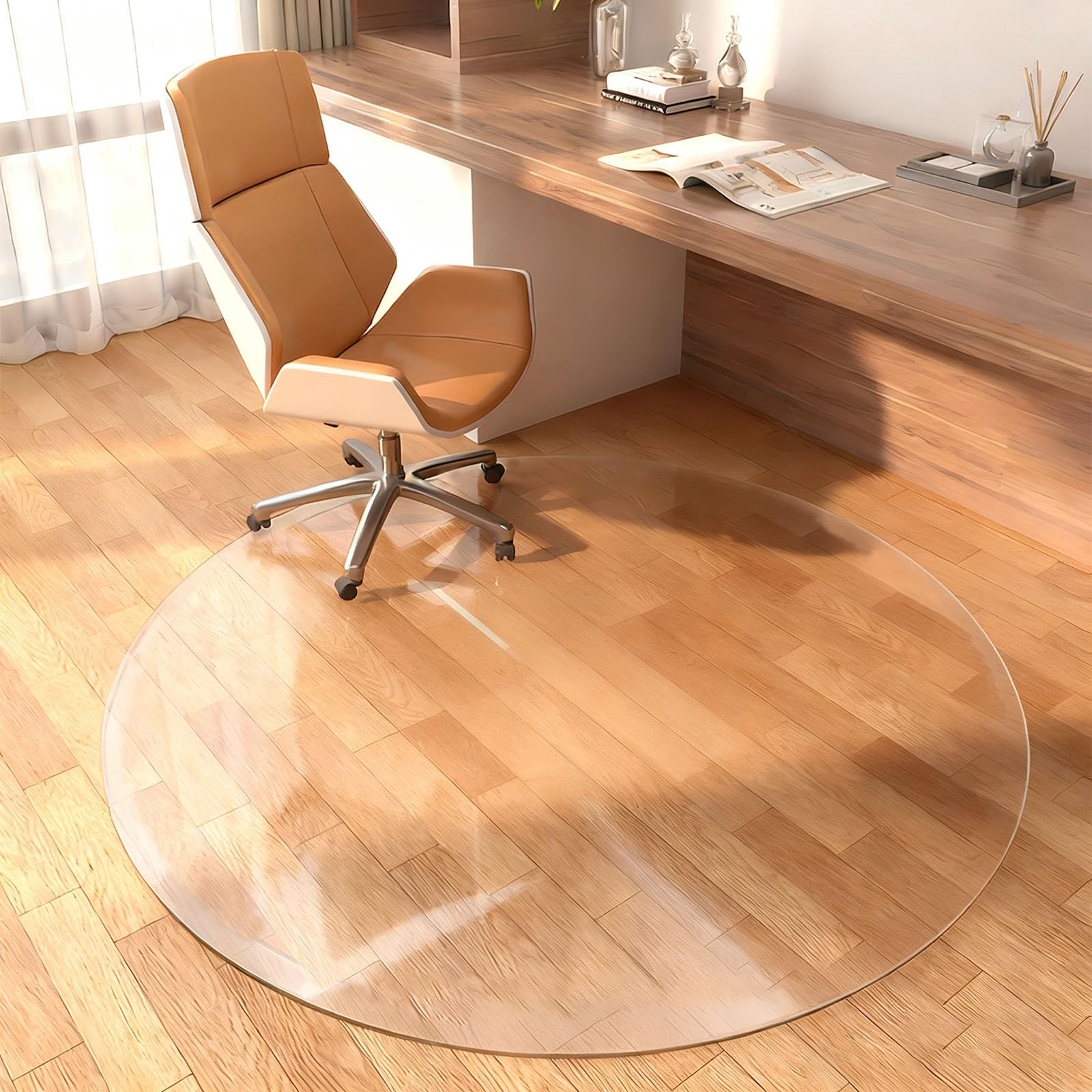Office Chair Mat for Hard Floors Round Clear PVC Computer Desk Chair Mats Heavy Duty Transparent Floor Protector