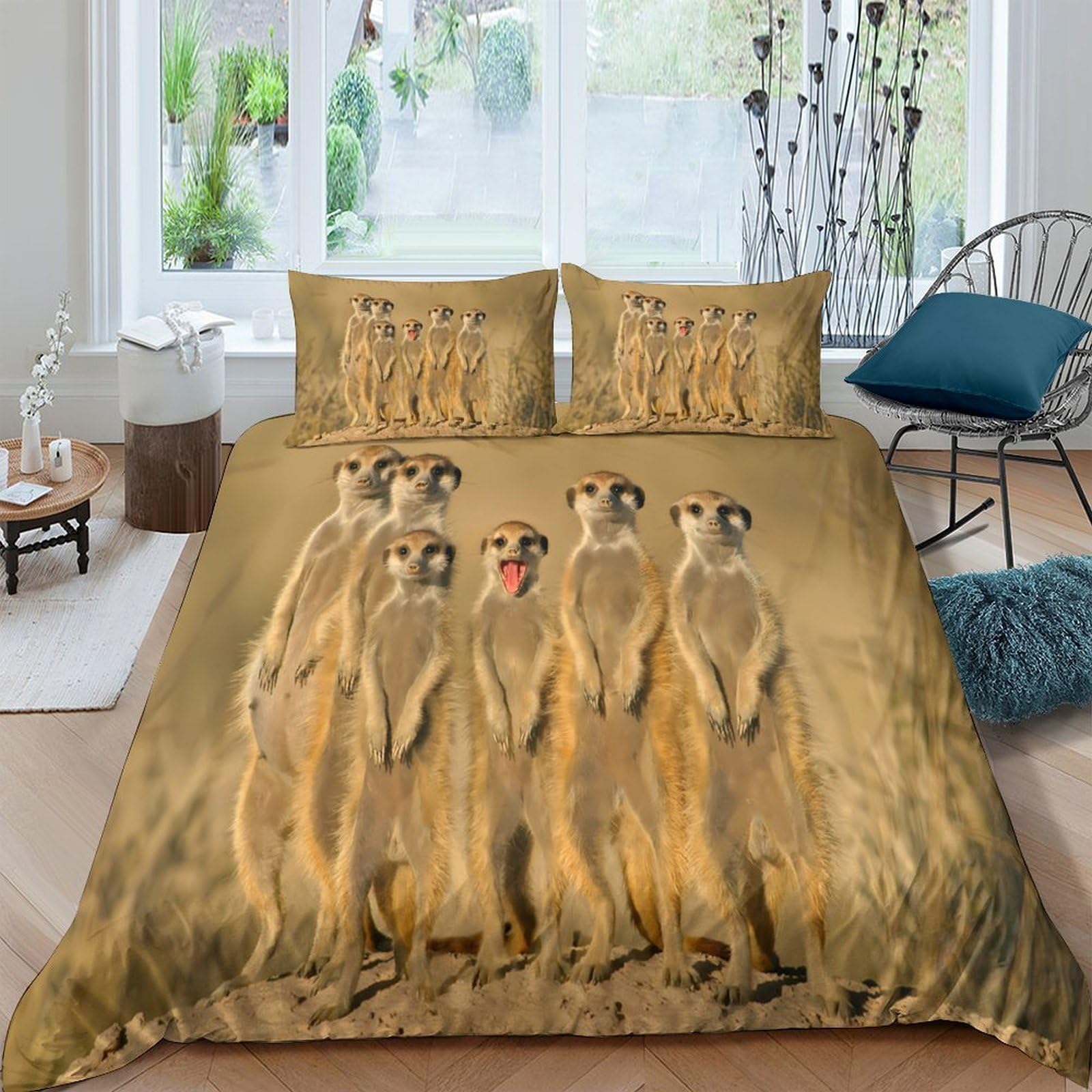 Ctjqhvkz Style-3 3D Printed Meerkat Standing Group Fitted Sheet Microfiber Soft Anti-Slip Safari Bed Cover Bedroom Decor Machine Washable Single（135X200cm）