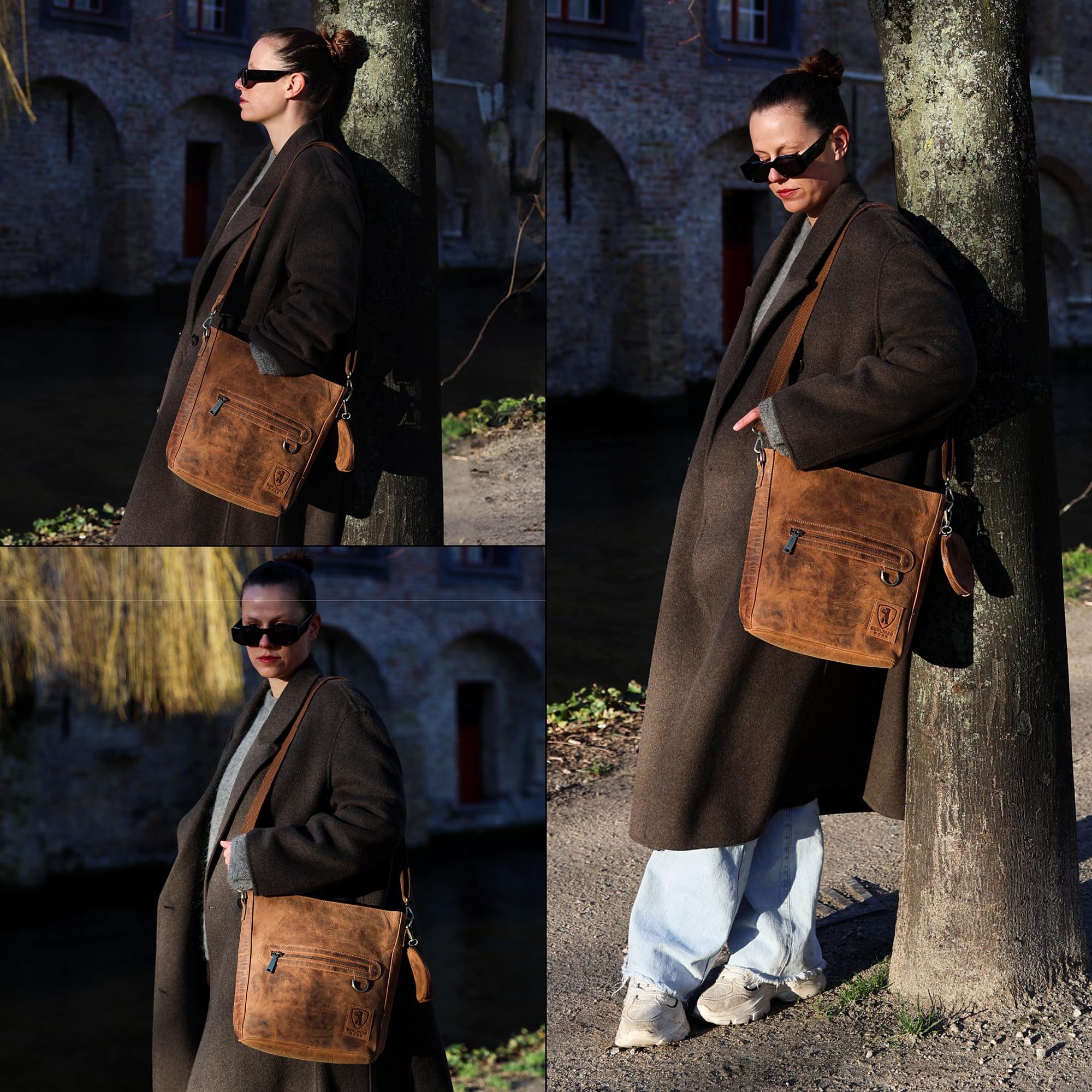 Berliner Bags Vintage Schultertasche Siena, Mittelgroße Umhängetasche aus Leder, Crossbody Bag, Handtasche für Damen - Braun