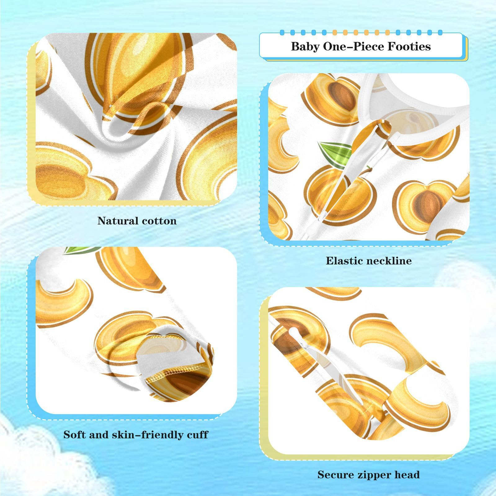 Dussdil Yellow Apricot Baby One-Piece Footies Newborn Rompers Pajamas Cotton Footed Pjs for Sleep Play Boys Girls 9M