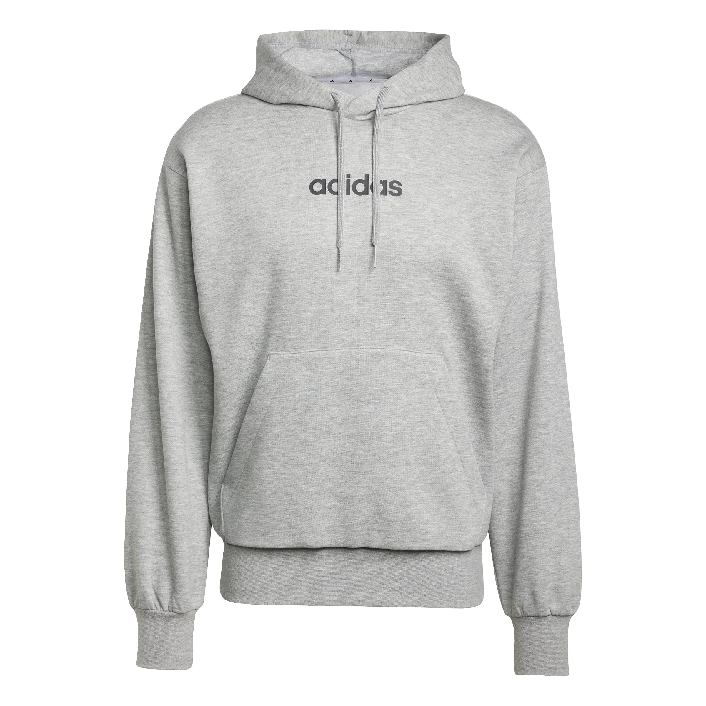 adidas Men's Essentials Linear Fleece Hoodie Sweatshirt, medium grey heather/black, L